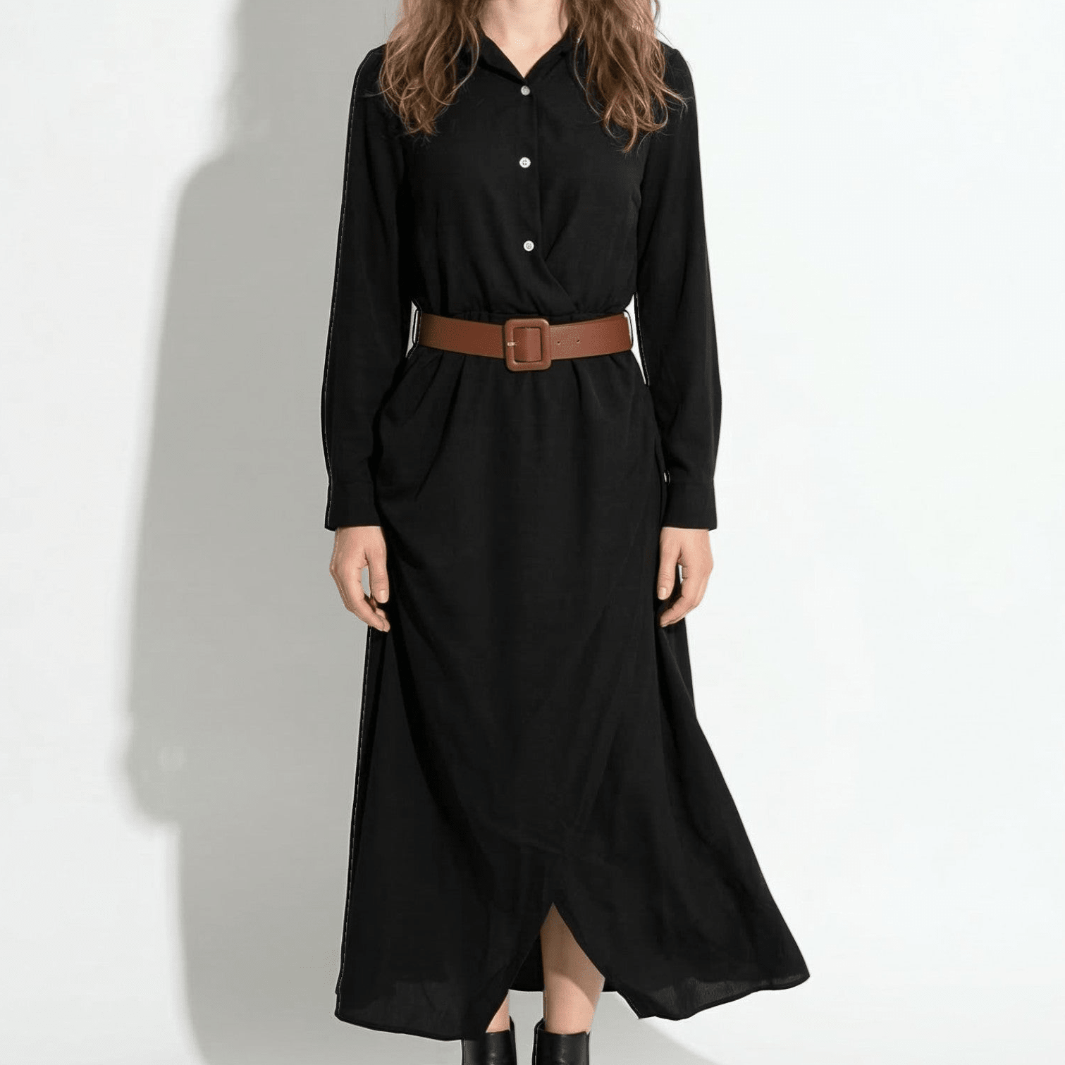 Clara - Women's Wrap Maxi Dress with Belted Waist - Maxi Dress - Black - Taylor & Bennett
