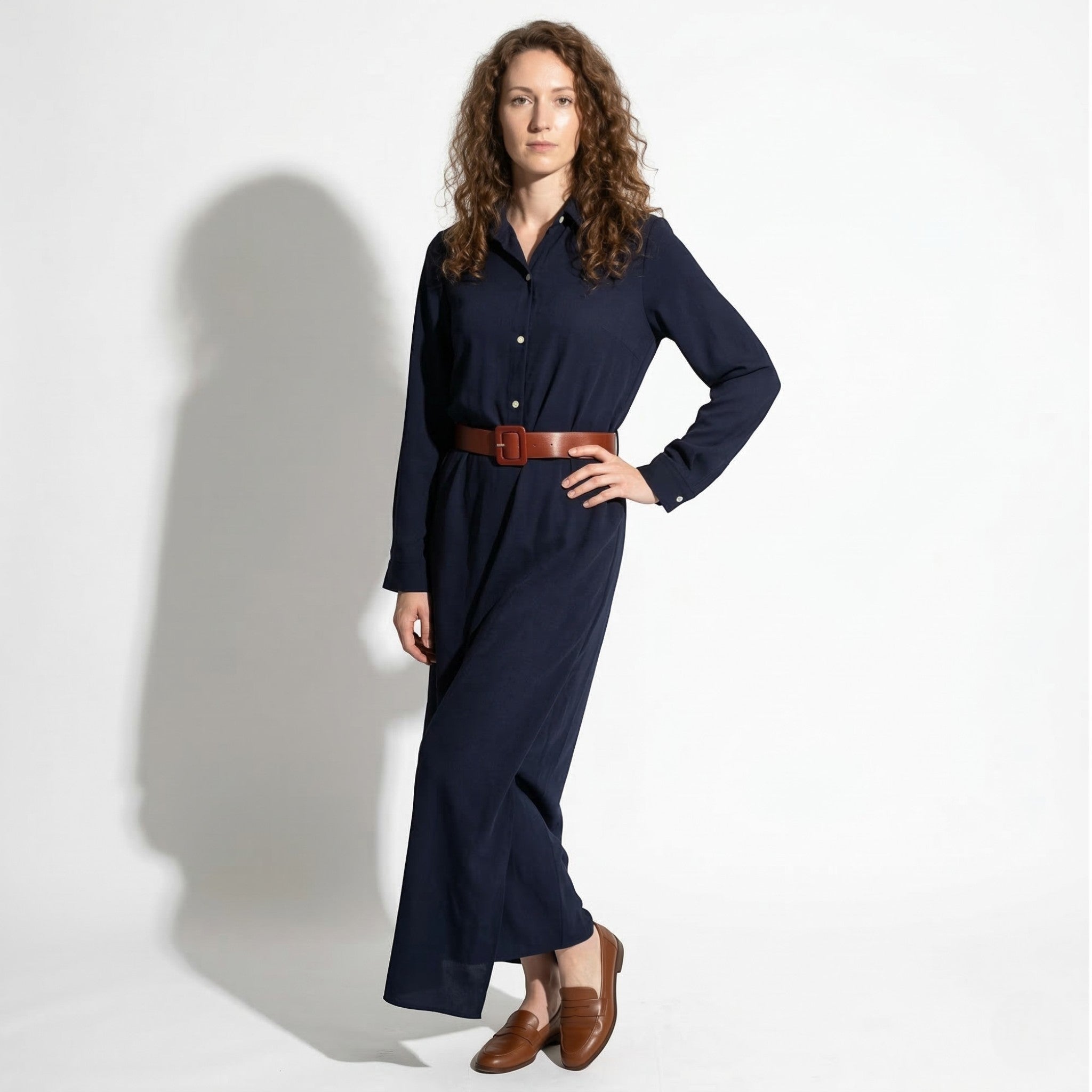 Clara - Women's Wrap Maxi Dress with Belted Waist - Maxi Dress - Navy Blue - Taylor & Bennett