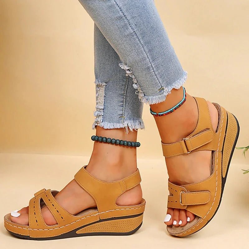 Cora - Women's Orthopaedic Wedge Sandals - Sandals - Yellow - Taylor & Bennett