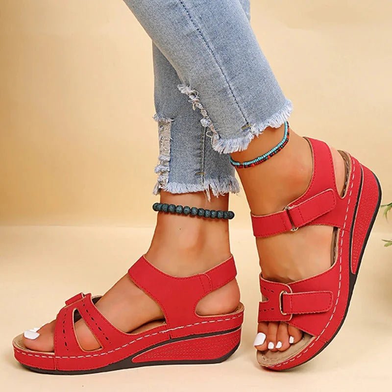 Cora - Women's Orthopaedic Wedge Sandals - Sandals - Red - Taylor & Bennett