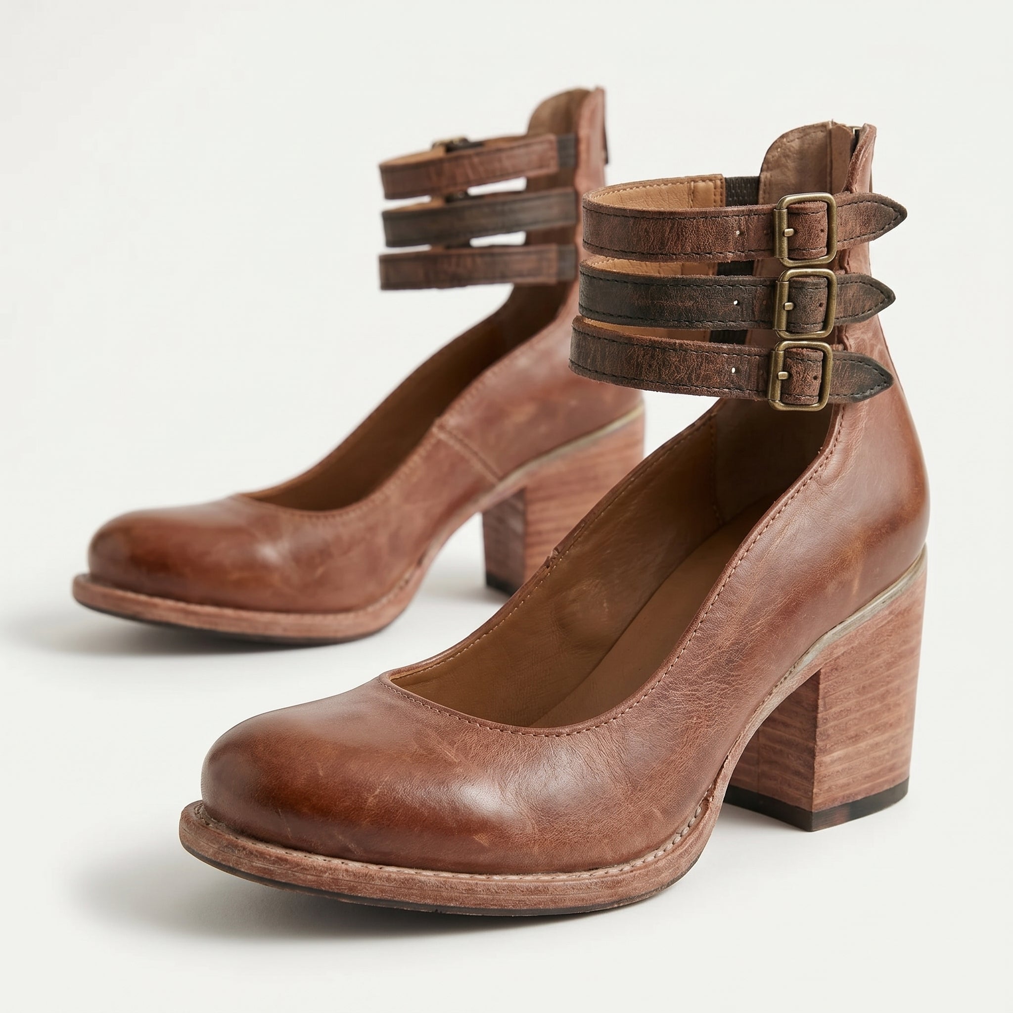 Daisy - Daisy - Women's Ankle Strap Block Heels - Sandals - Dark Brown - Taylor & Bennett