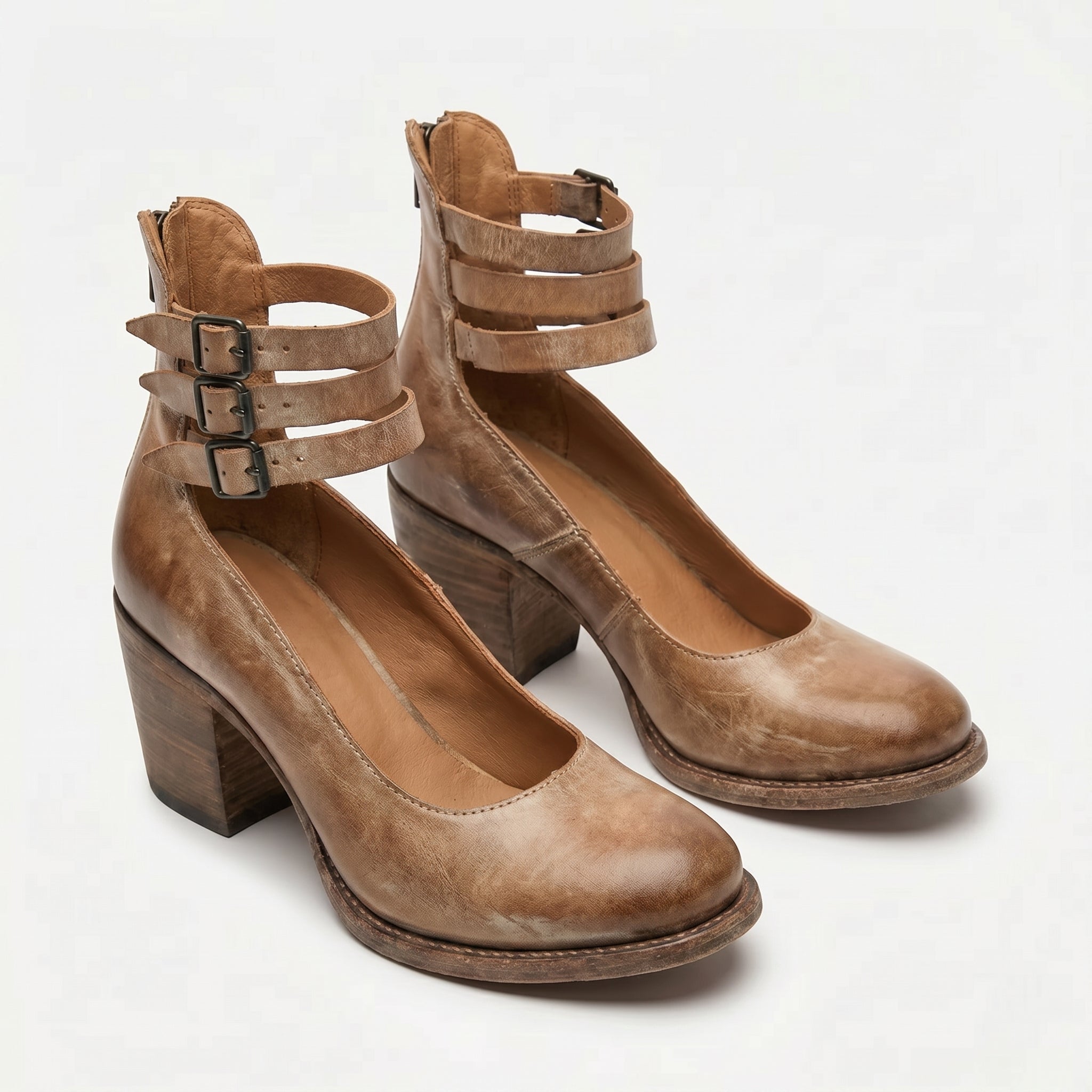 Daisy - Women's Ankle Strap Block Heels - Sandals - Brown - Taylor & Bennett