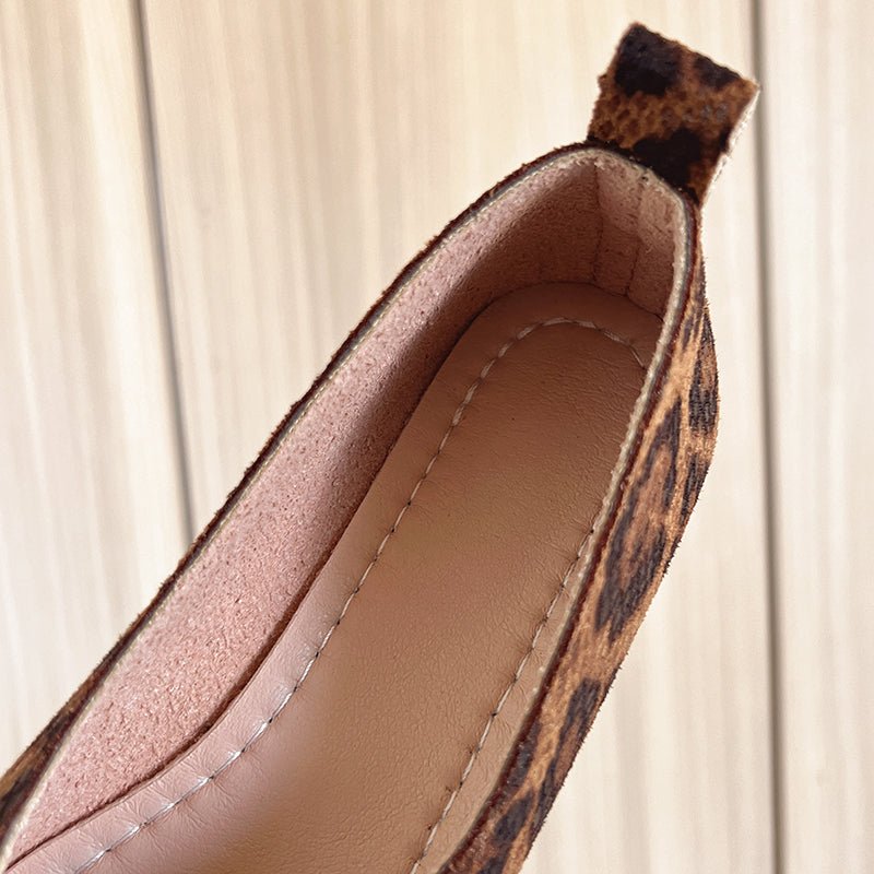 Daisy - Women's Leopard Print Flats with Square Toe - Sandals - Light Brown - Taylor & Bennett