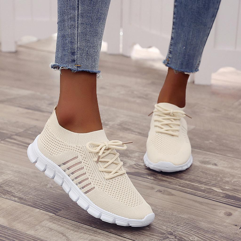 Daisy - Women's Lightweight Lace - Up Breathable Trainers - Trainers - Beige - Taylor & Bennett