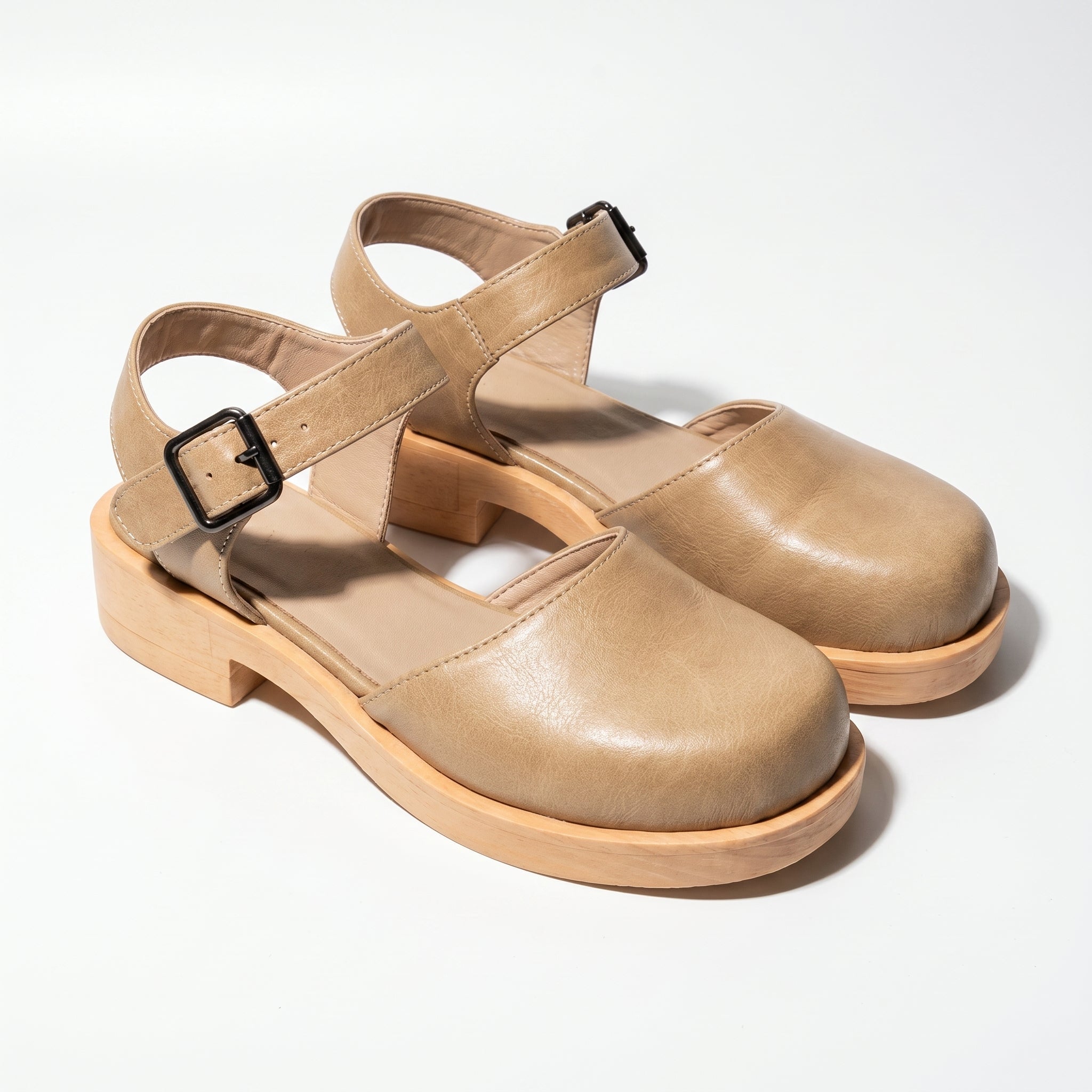 Daisy - Women's Mary Jane Clogs with Block Heel and Buckle Strap - Sandals - Beige - Taylor & Bennett