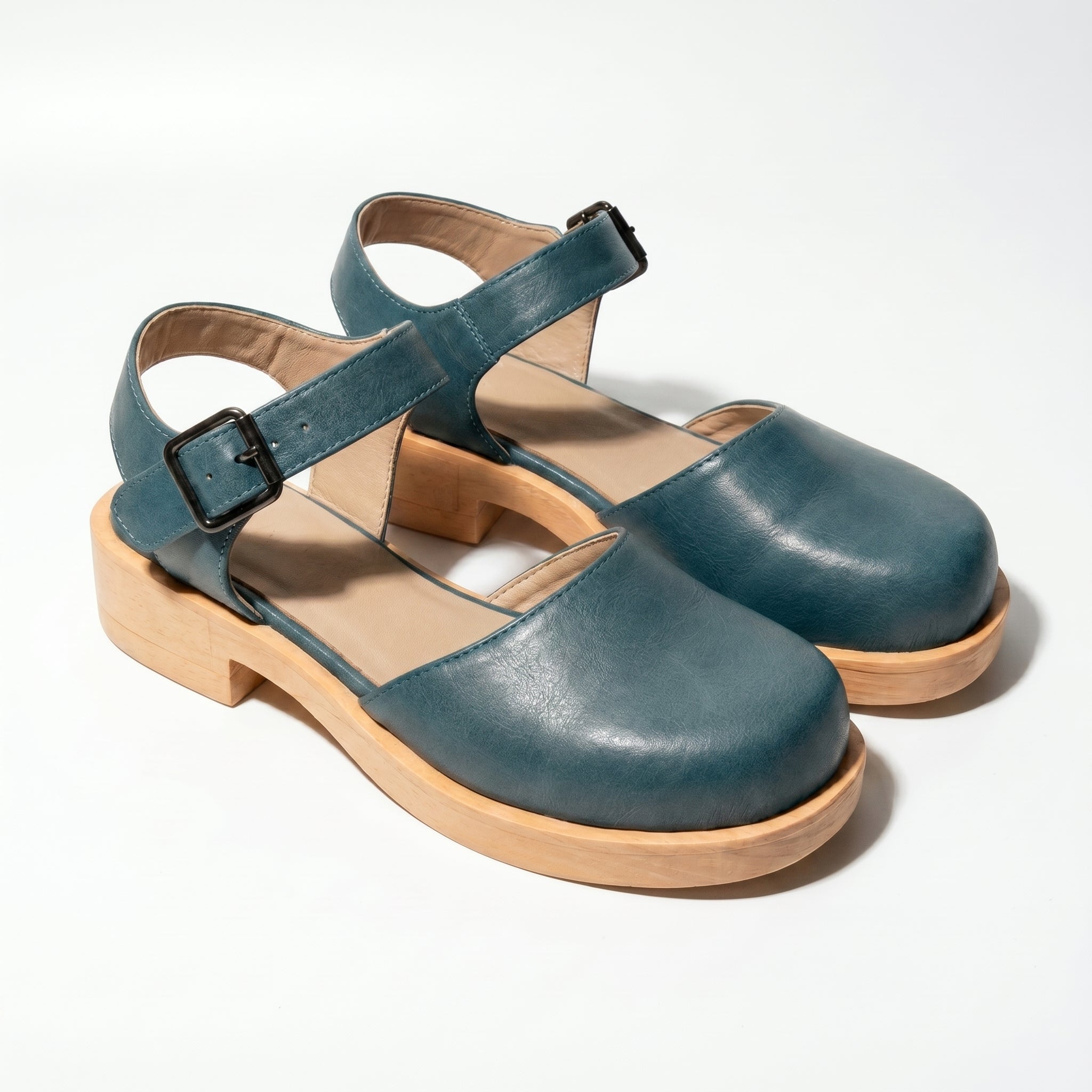 Daisy - Women's Mary Jane Clogs with Block Heel and Buckle Strap - Sandals - Blue - Taylor & Bennett