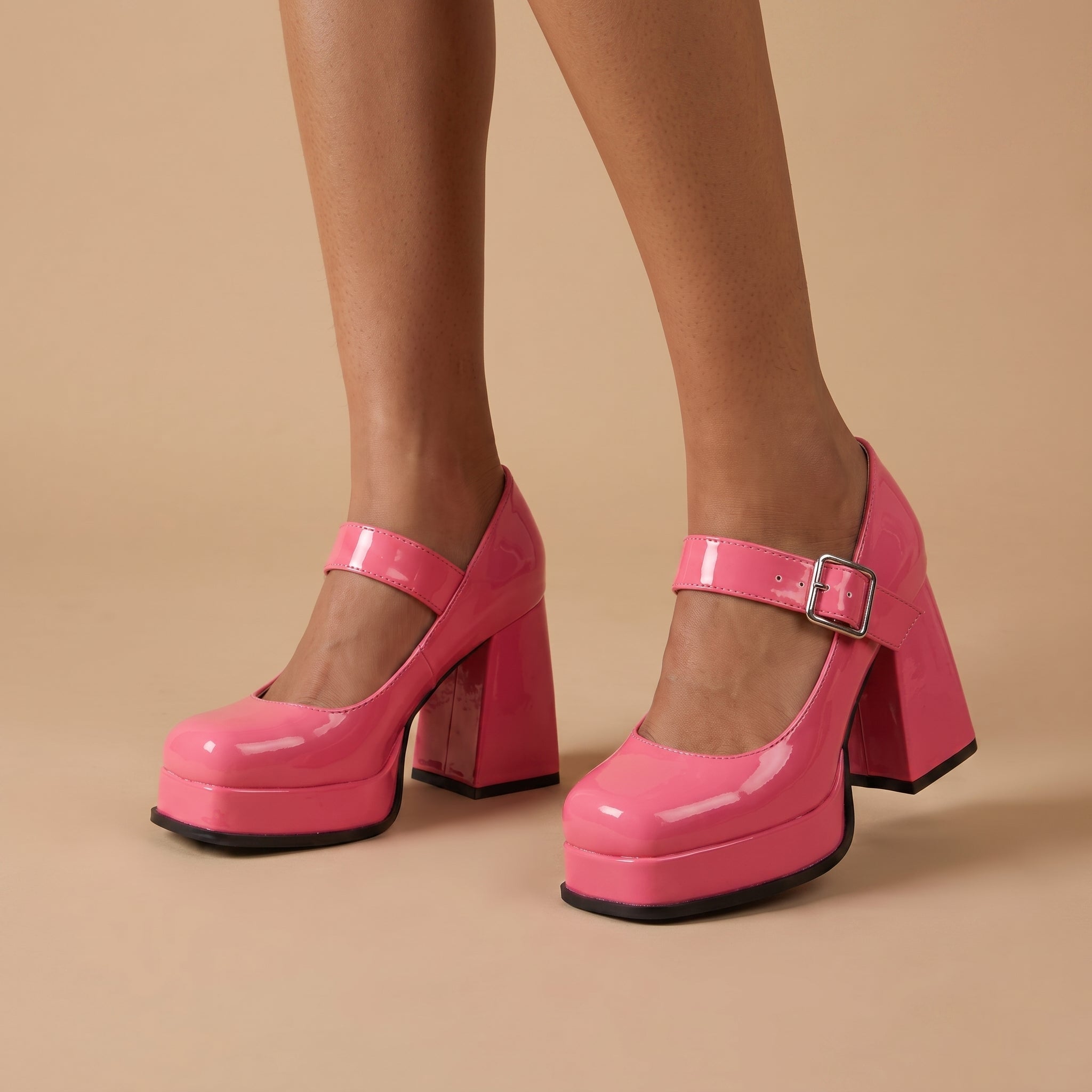 Daisy - Women's Platform Mary Jane Pupms with Buckle Strap - Heels - Pink - Taylor & Bennett