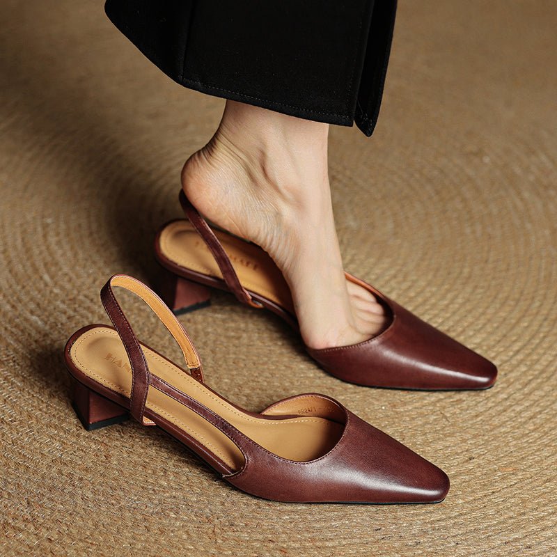 Daisy - Women's Slingback Pumps with Pointed Toe - Sandals - Brown - Taylor & Bennett