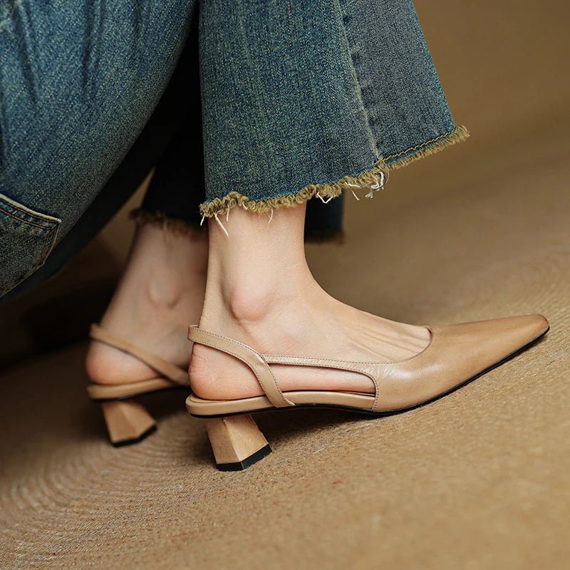 Daisy - Women's Slingback Pumps with Pointed Toe - Sandals - Brown - Taylor & Bennett