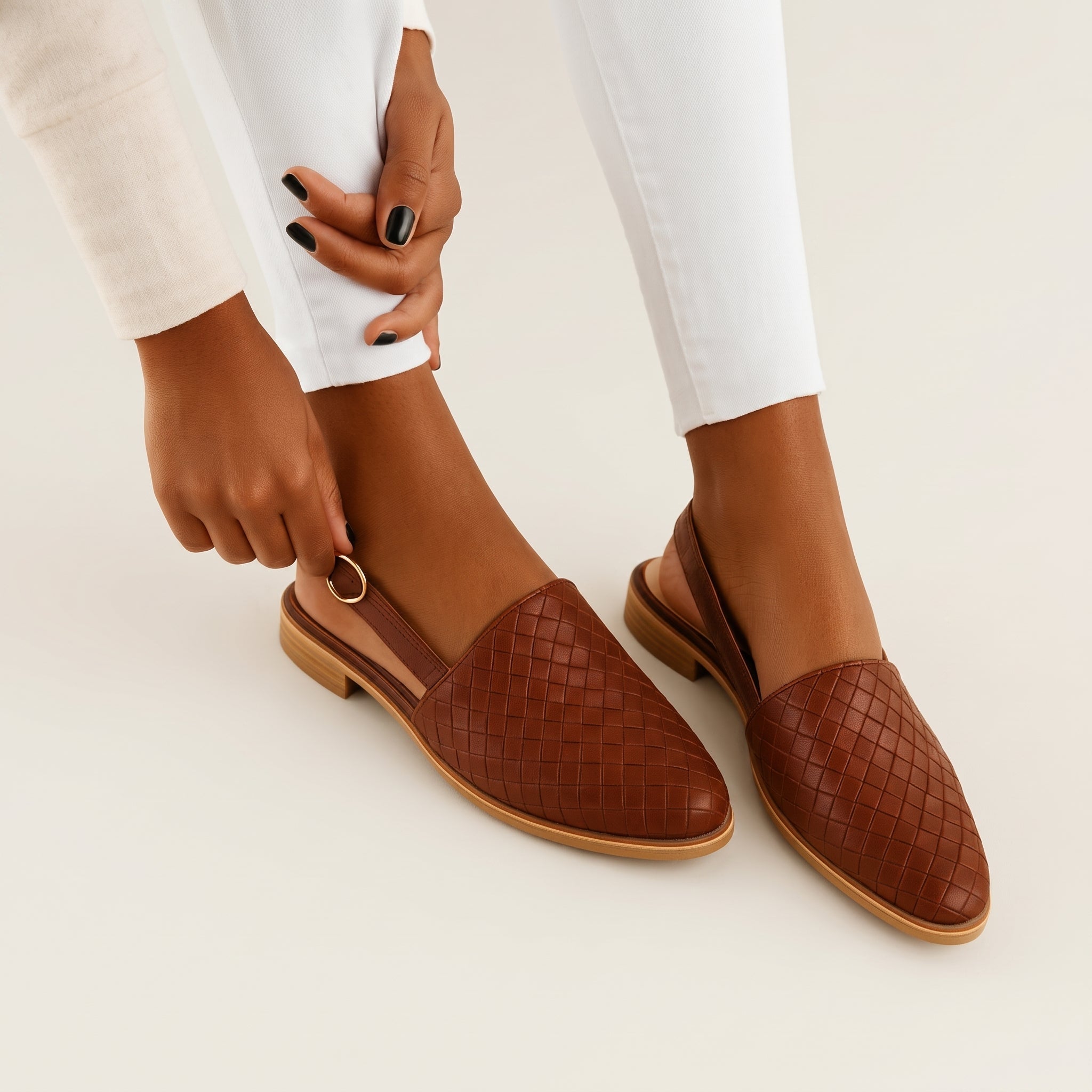 Daisy - Women's Woven Slingback Mules with Buckle Strap - Sandals - Dark Brown - Taylor & Bennett