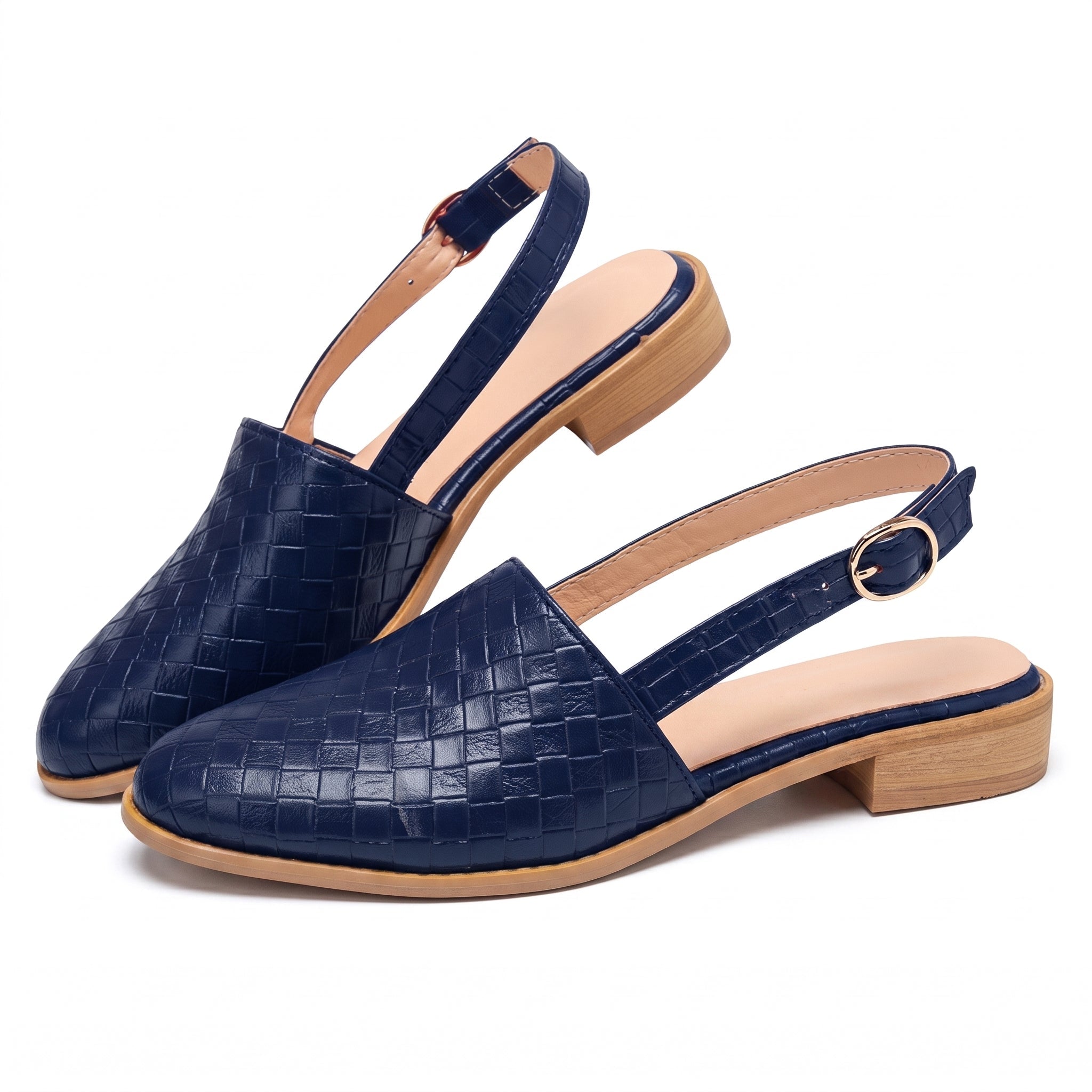 Daisy - Women's Woven Slingback Mules with Buckle Strap - Sandals - Blue - Taylor & Bennett