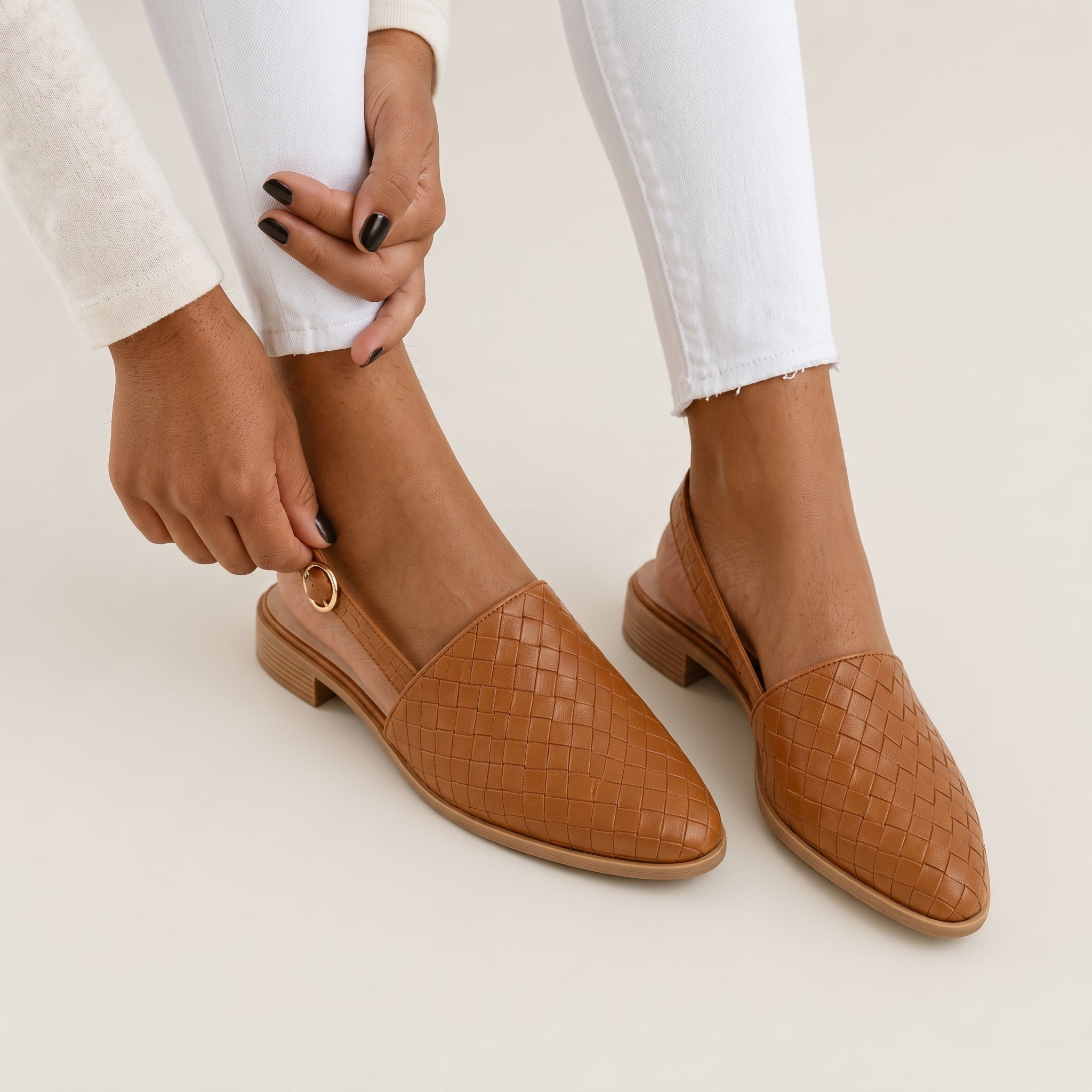 Daisy - Women's Woven Slingback Mules with Buckle Strap - Sandals - Brown - Taylor & Bennett
