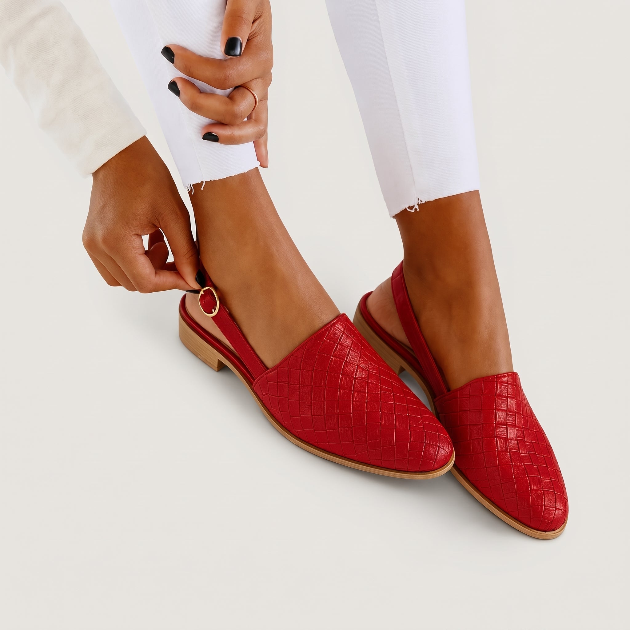 Daisy - Women's Woven Slingback Mules with Buckle Strap - Sandals - Red - Taylor & Bennett