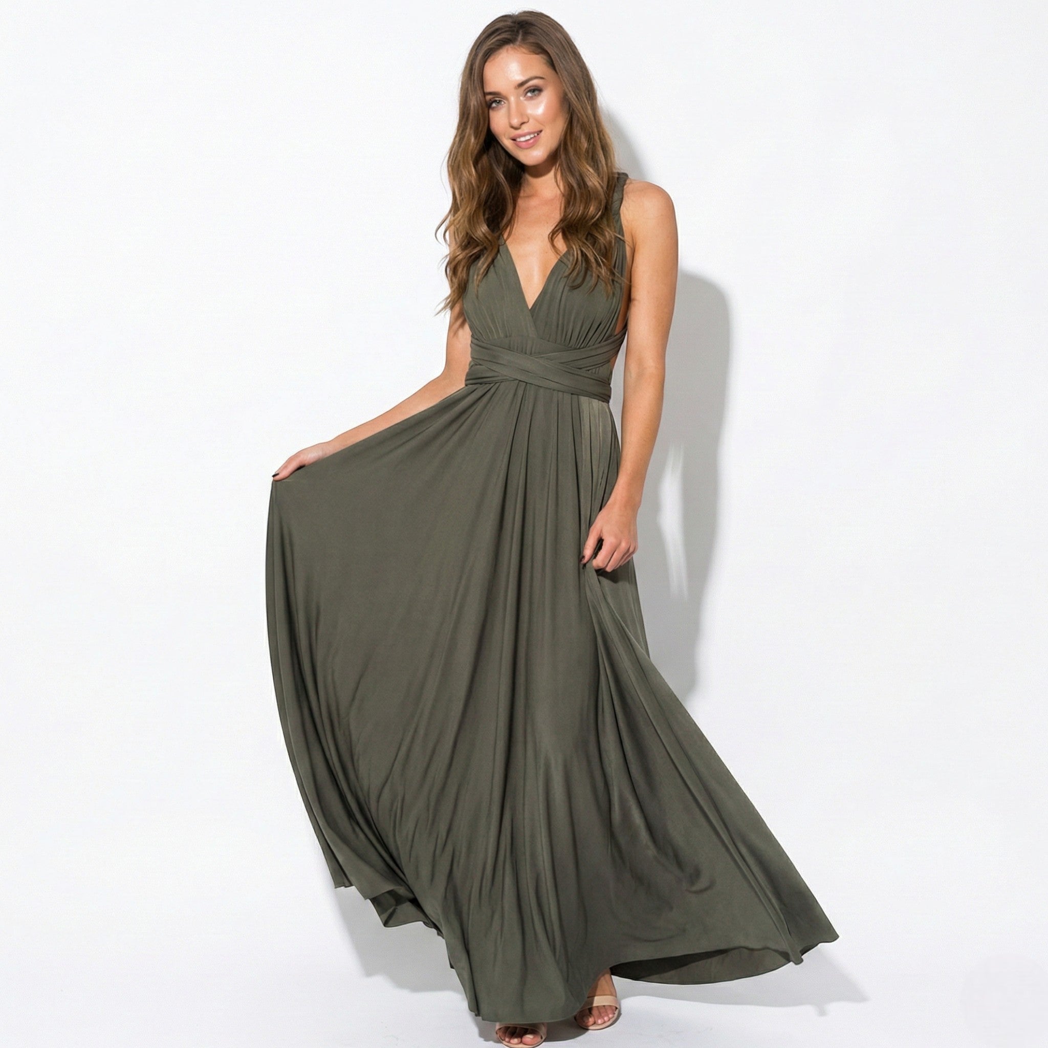 Danielle - Women's 3 - Way Maxi Dress with Waist Tie - Dress - Grey - Taylor & Bennett