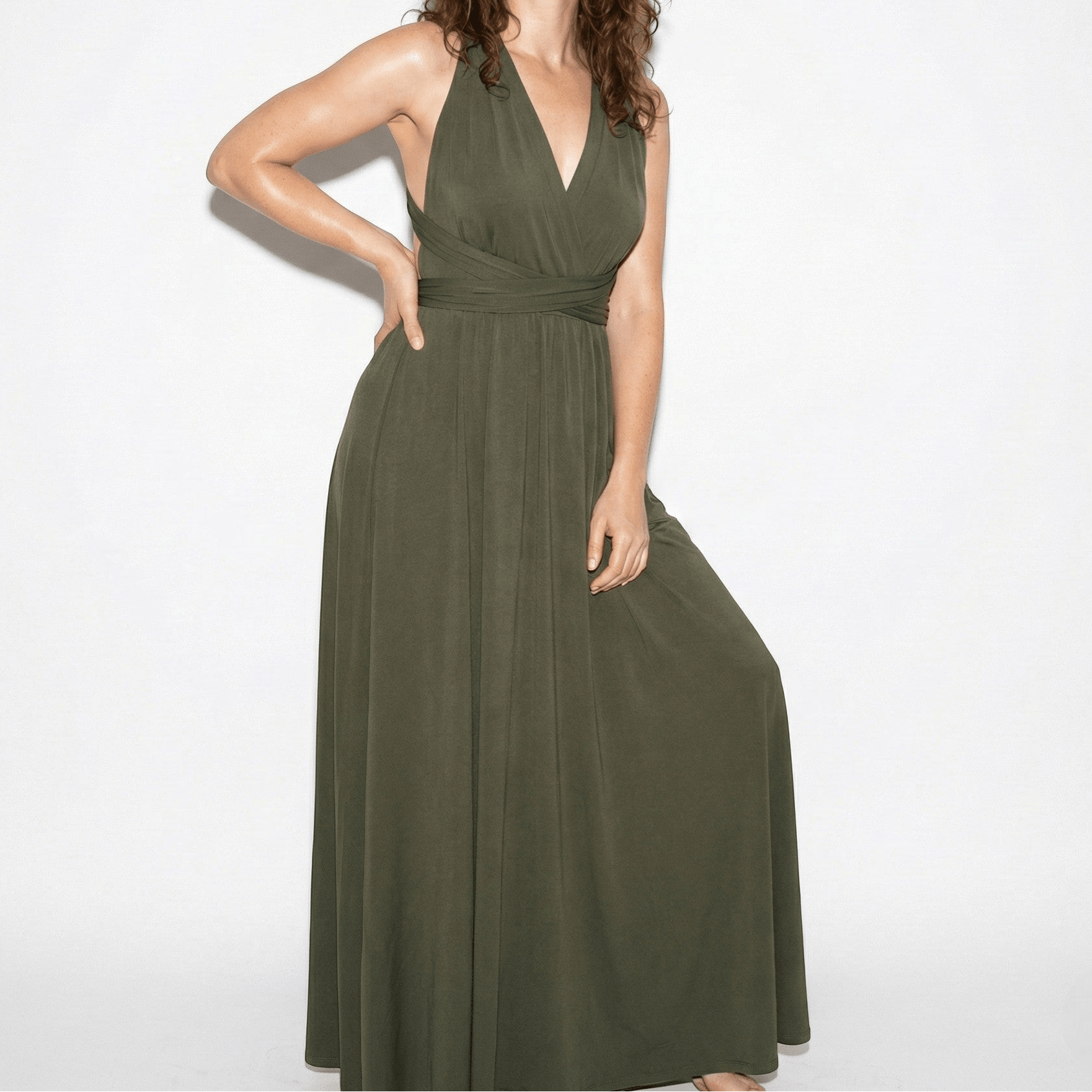 Danielle - Women's 3 - Way Maxi Dress with Waist Tie - Dress - Green - Taylor & Bennett