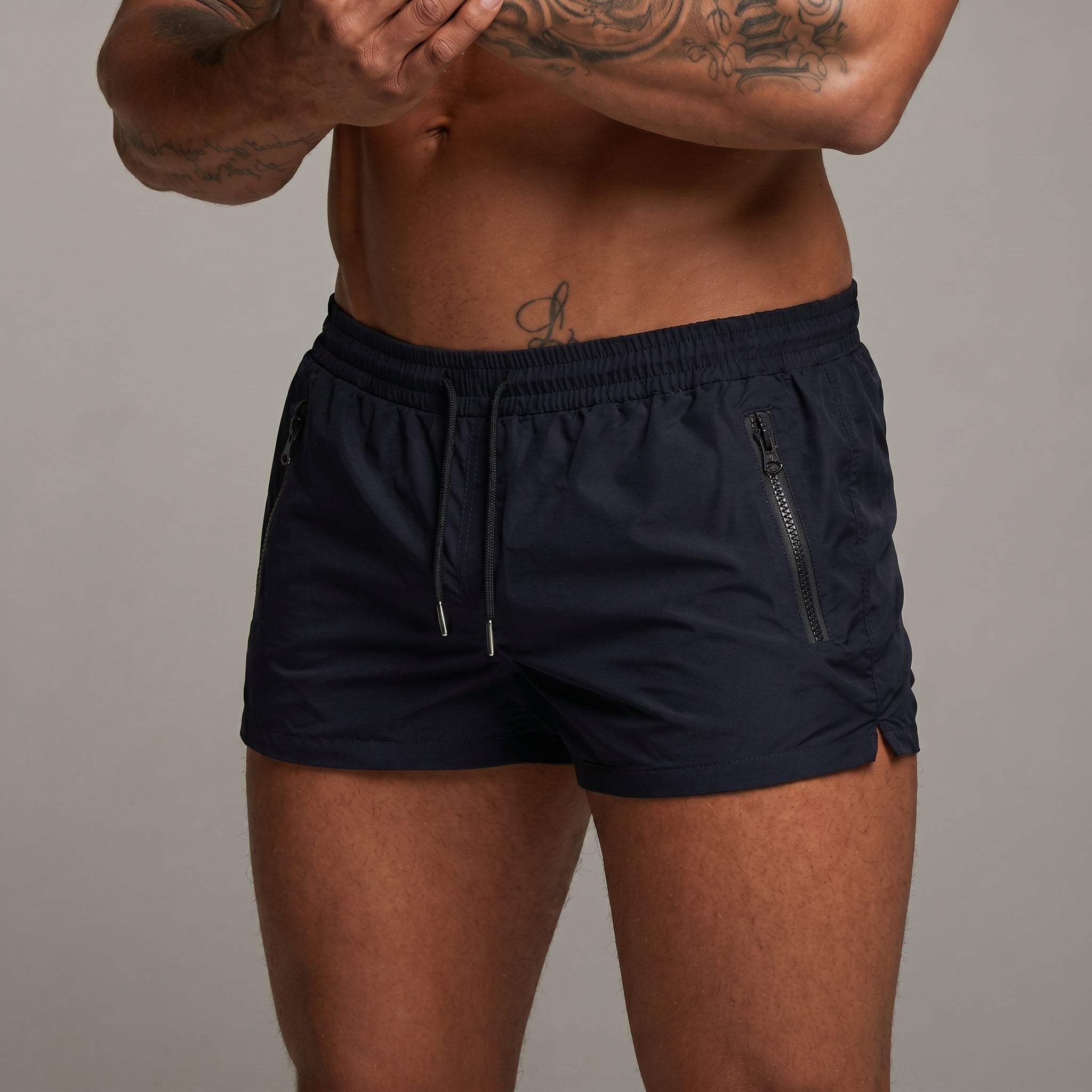 David - Men's Summer Relaxed Fit Swim Shorts with Zip Pockets - Shorts - Navy Blue - Taylor & Bennett