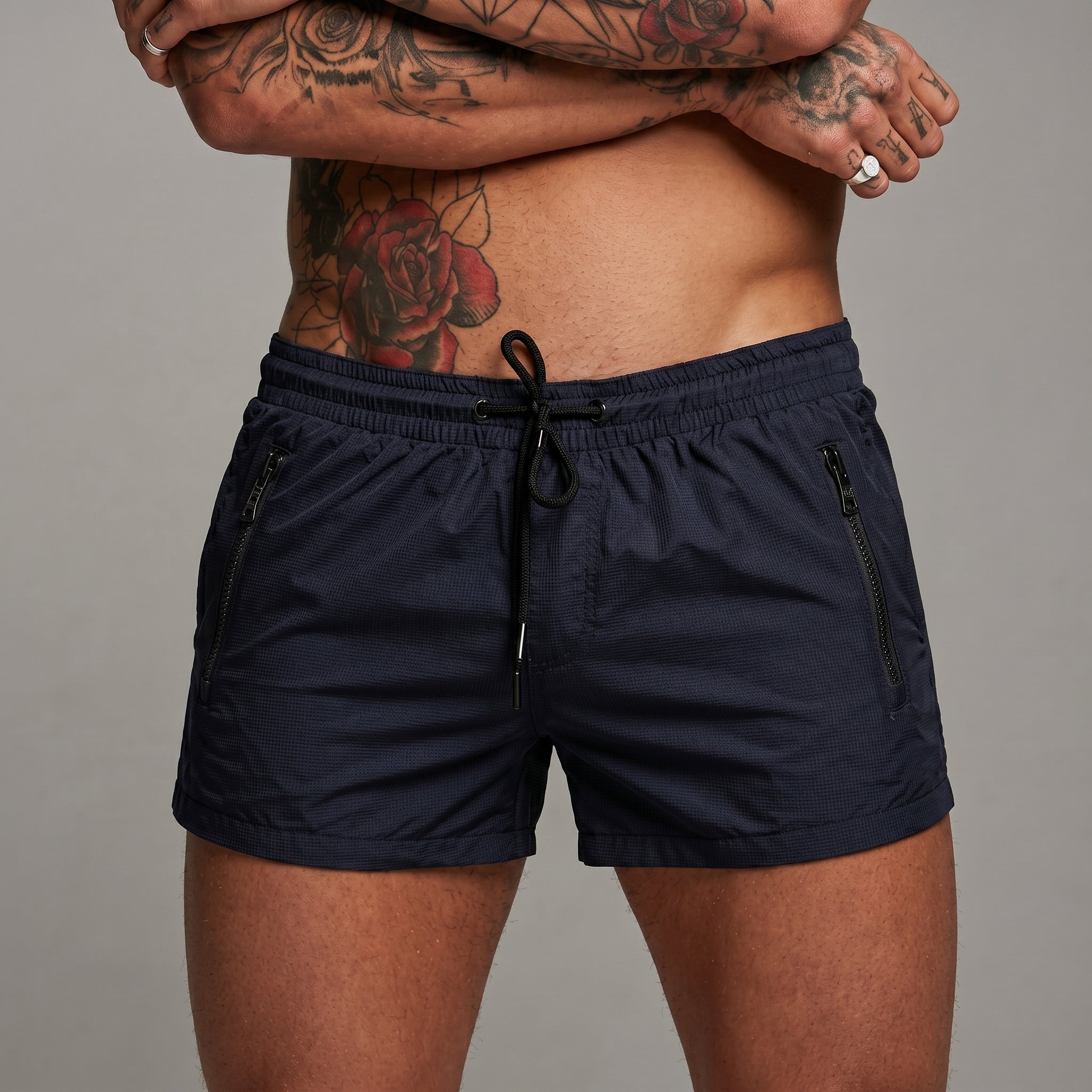 David - Men's Summer Relaxed Fit Swim Shorts with Zip Pockets - Shorts - Navy Blue - Taylor & Bennett