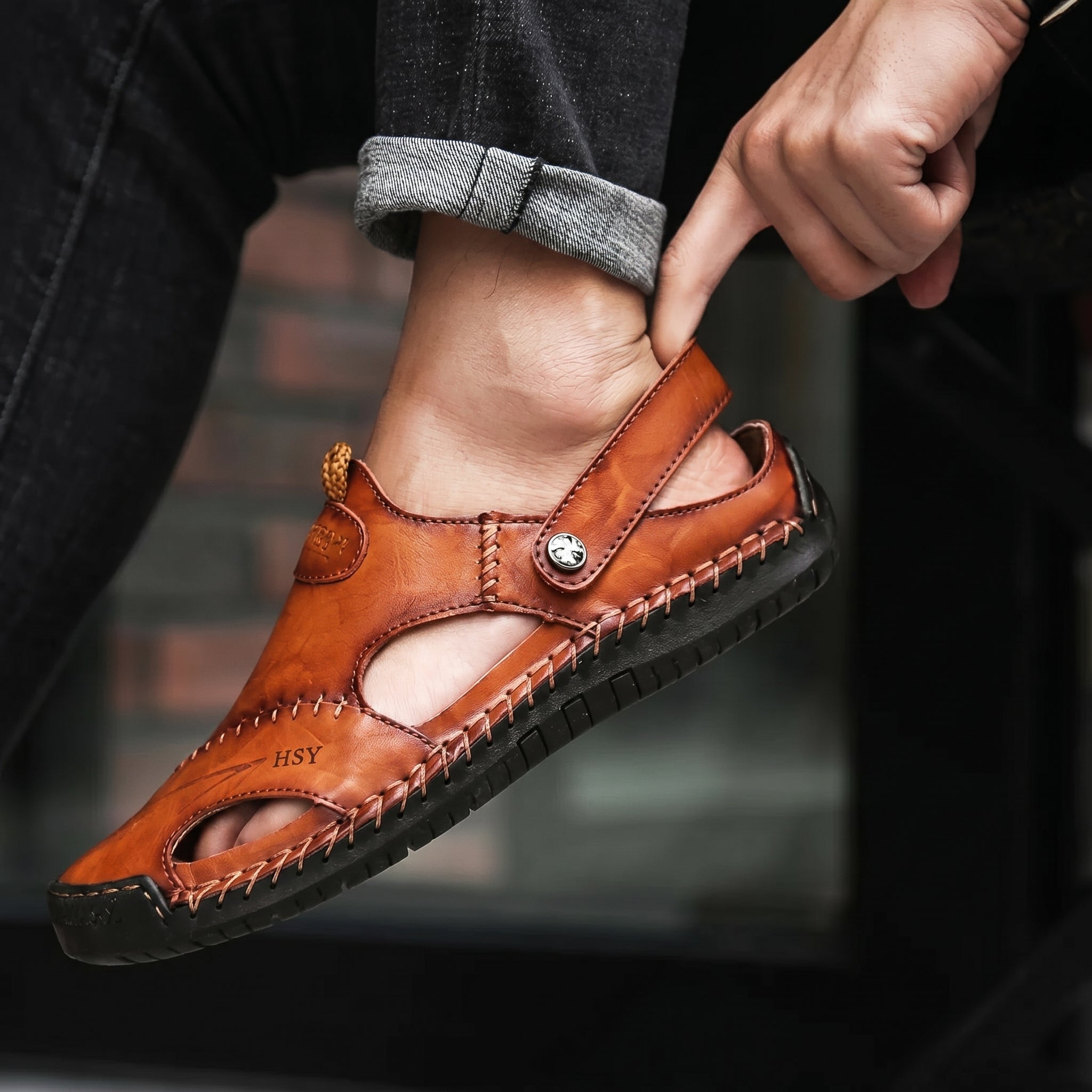 Dean - Men's Orthopaedic Cut-Out Buckle Strap Sandals - Sandal - Dark Brown - Taylor & Bennett