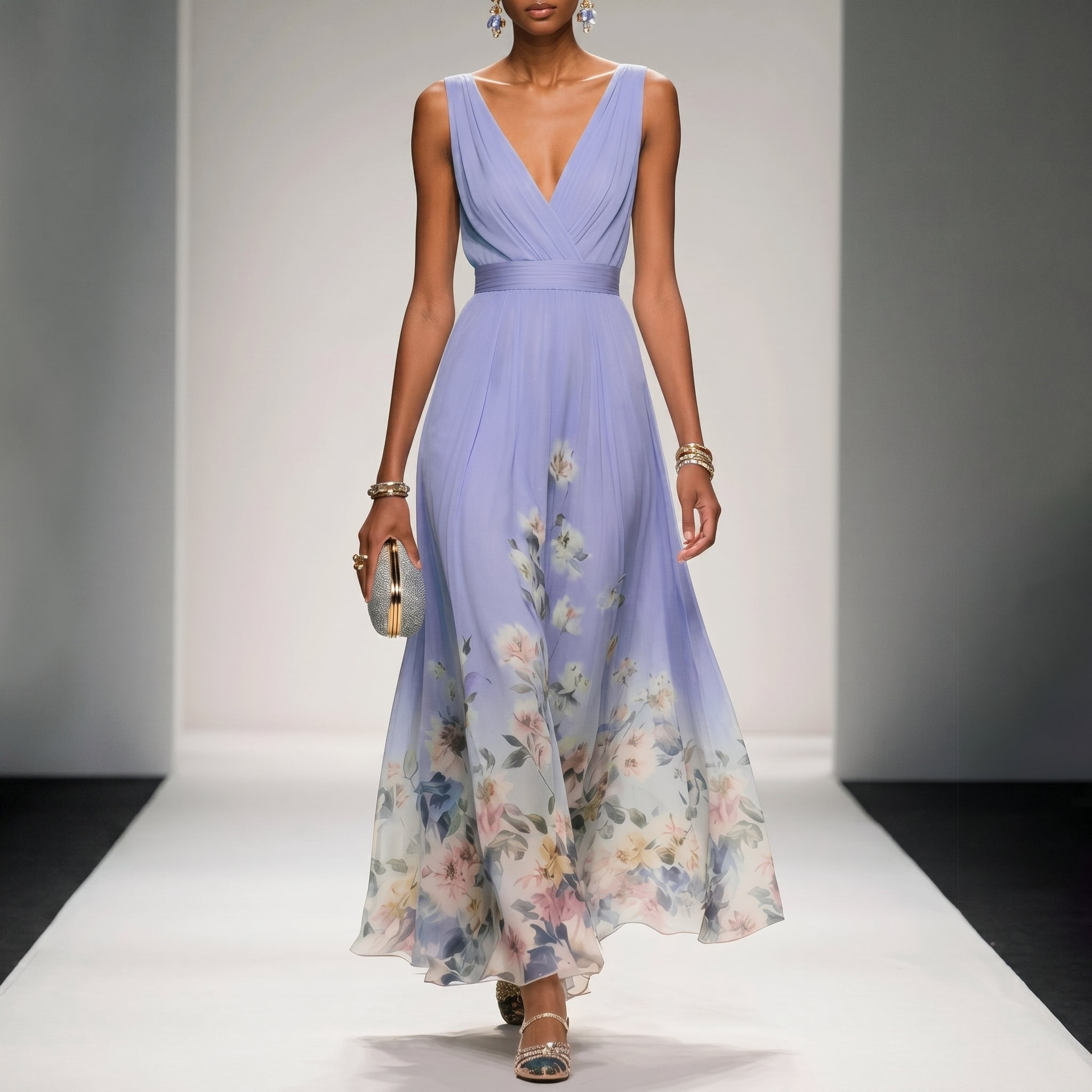 Diana - Women's Wedding Guest Sleeveless Floral Maxi Dress - Maxi Dresses - Purple - Taylor & Bennett