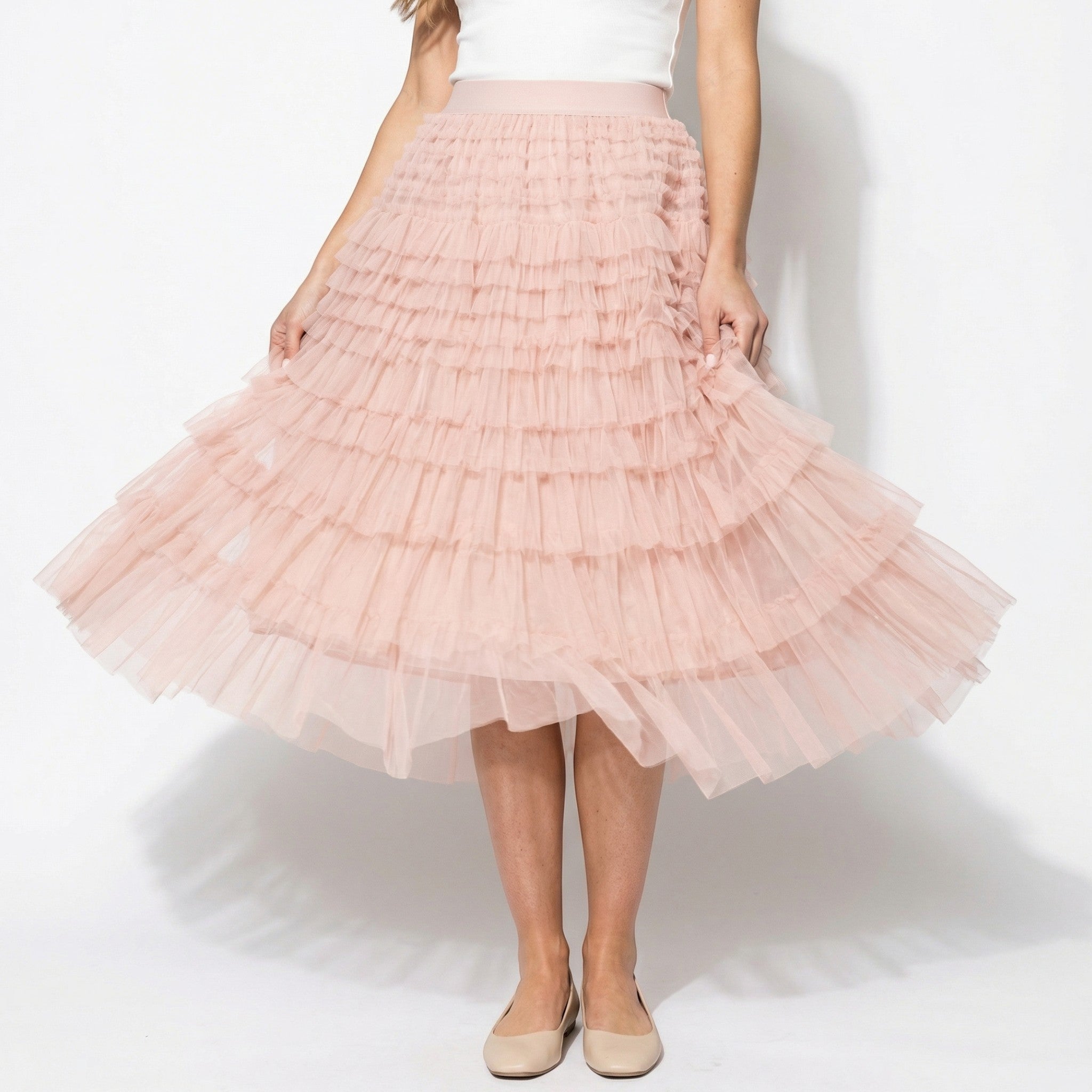Dianne - Women's Summer Tiered Ruffle Tulle Maxi Skirt - Skirts - Pink - Taylor & Bennett