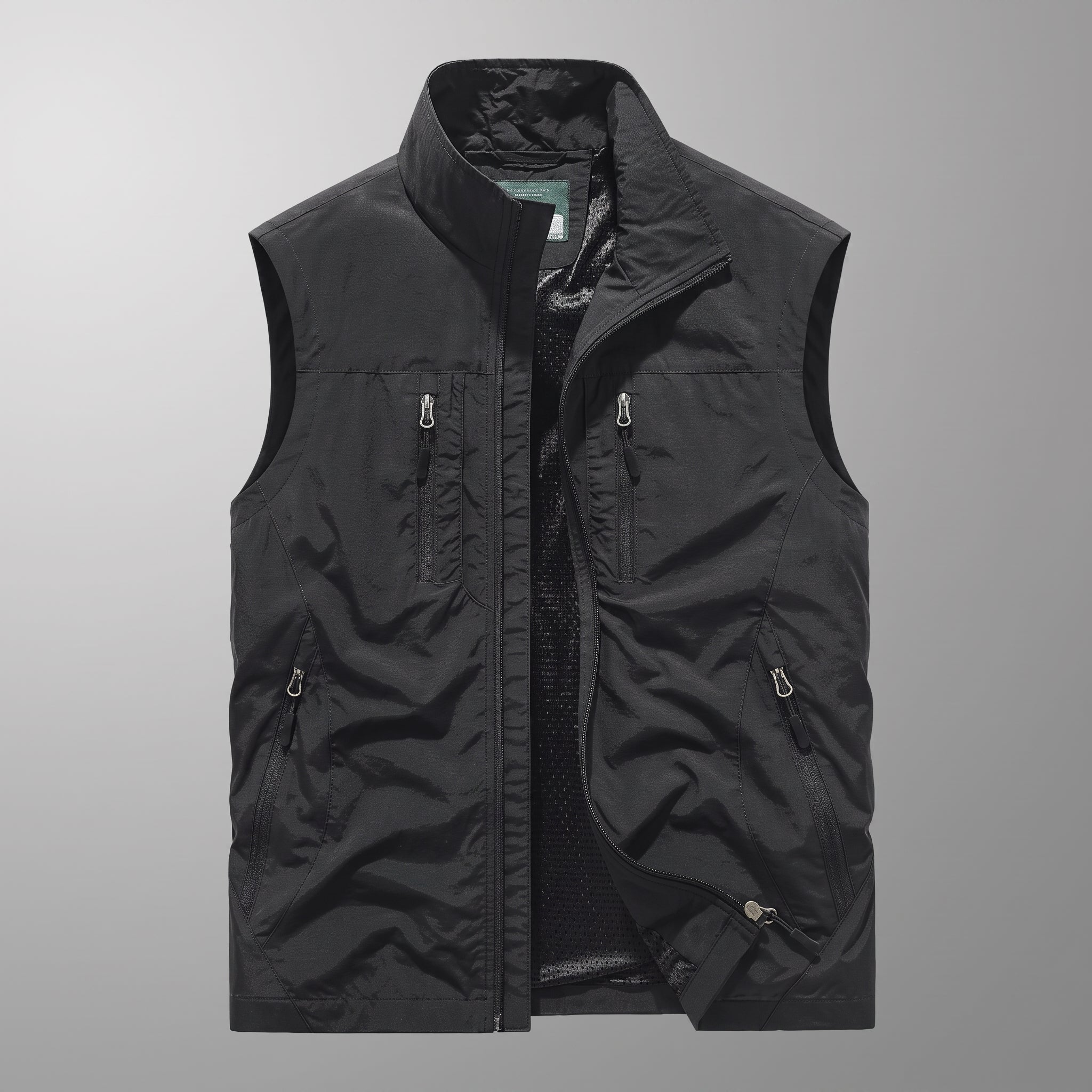 Dieter - Men's Stand Collar Multi-Pocket Transitional Gilet - Vests - Black - Taylor & Bennett