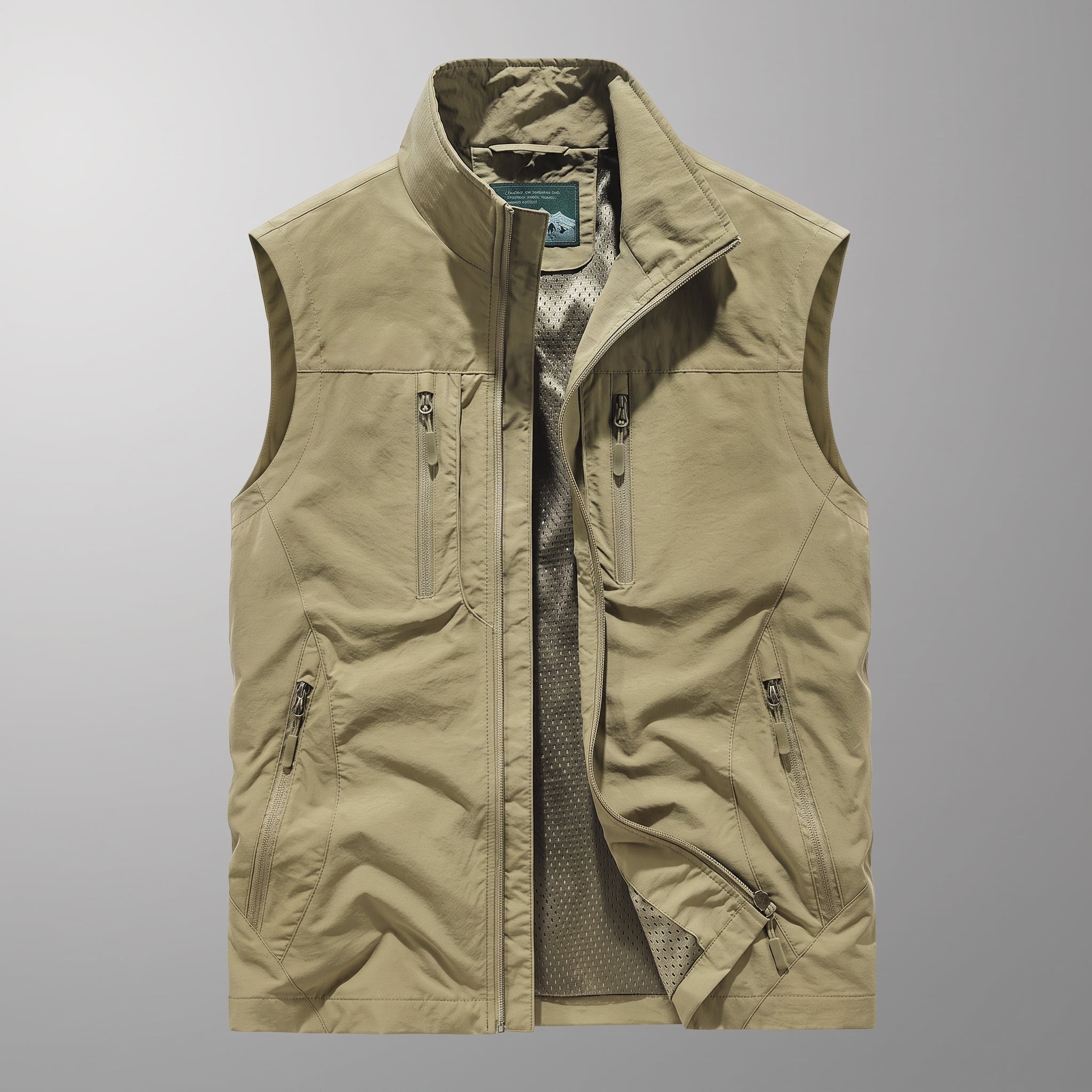 Dieter - Men's Stand Collar Multi-Pocket Transitional Gilet - Vests - Khaki - Taylor & Bennett