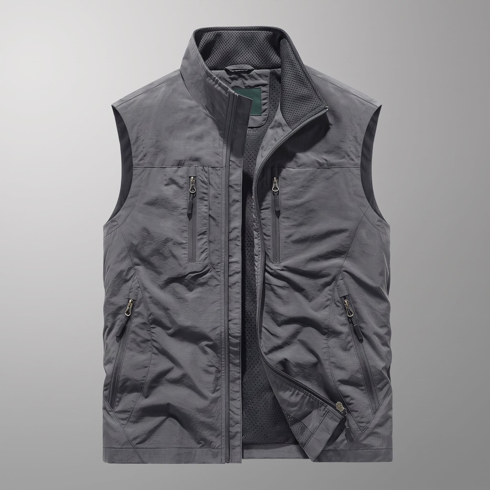 Dieter - Men's Stand Collar Multi-Pocket Transitional Gilet - Vests - Grey - Taylor & Bennett