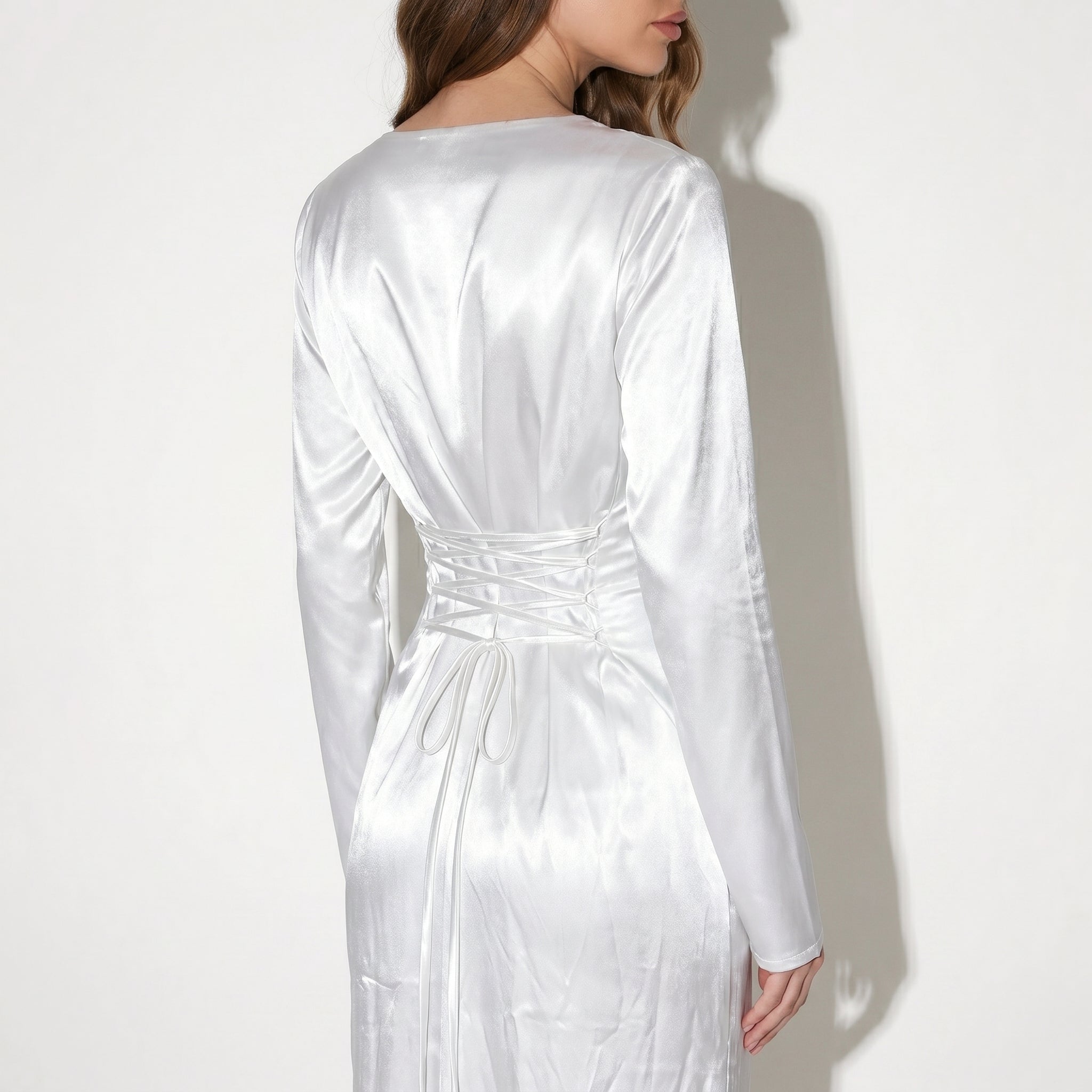Dorothy - Women's Long Sleeve Maxi Dress with Flaring Skirt - Dress - White - Taylor & Bennett