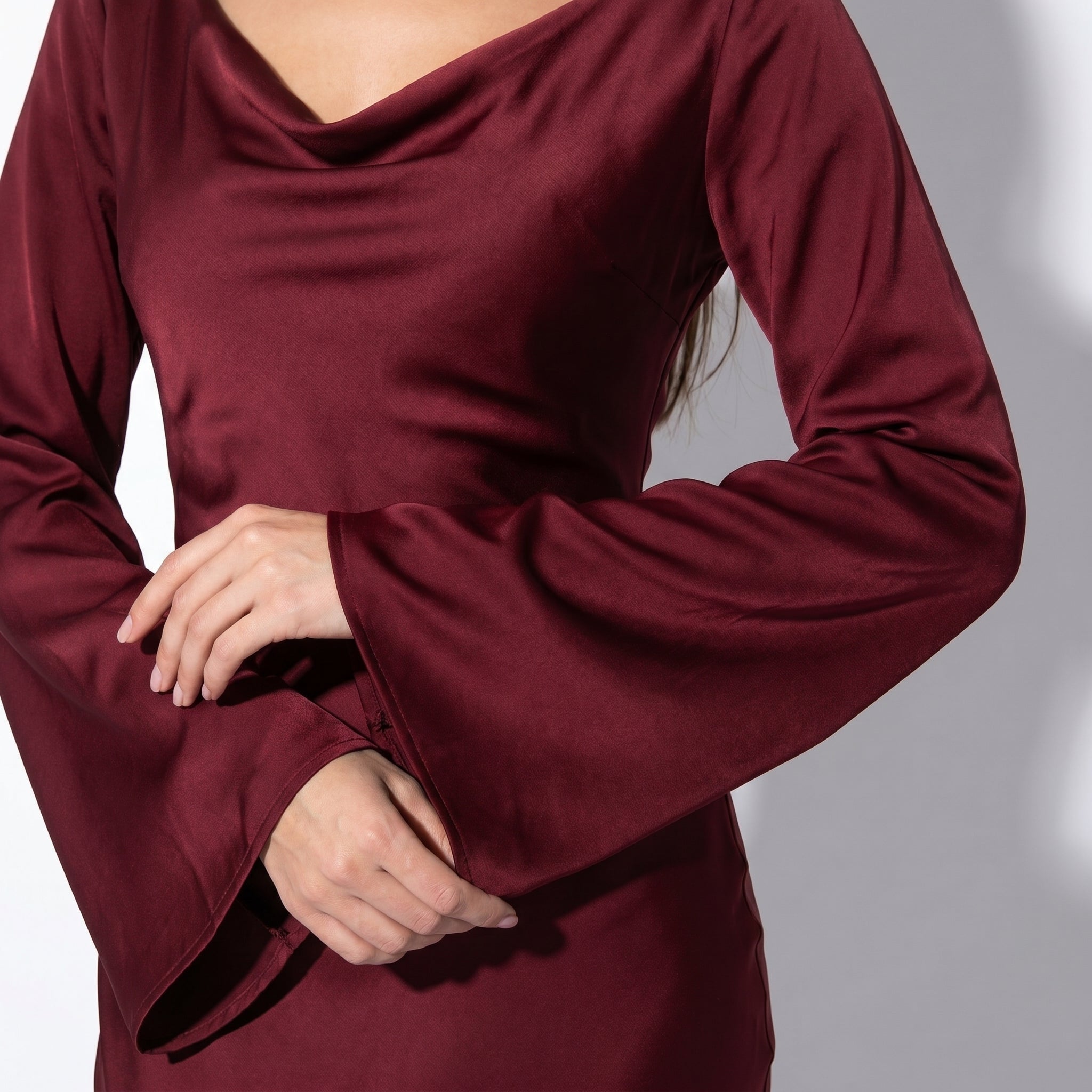 Dorothy - Women's Long Sleeve Maxi Dress with Flaring Skirt - Dress - Burgundy - Taylor & Bennett