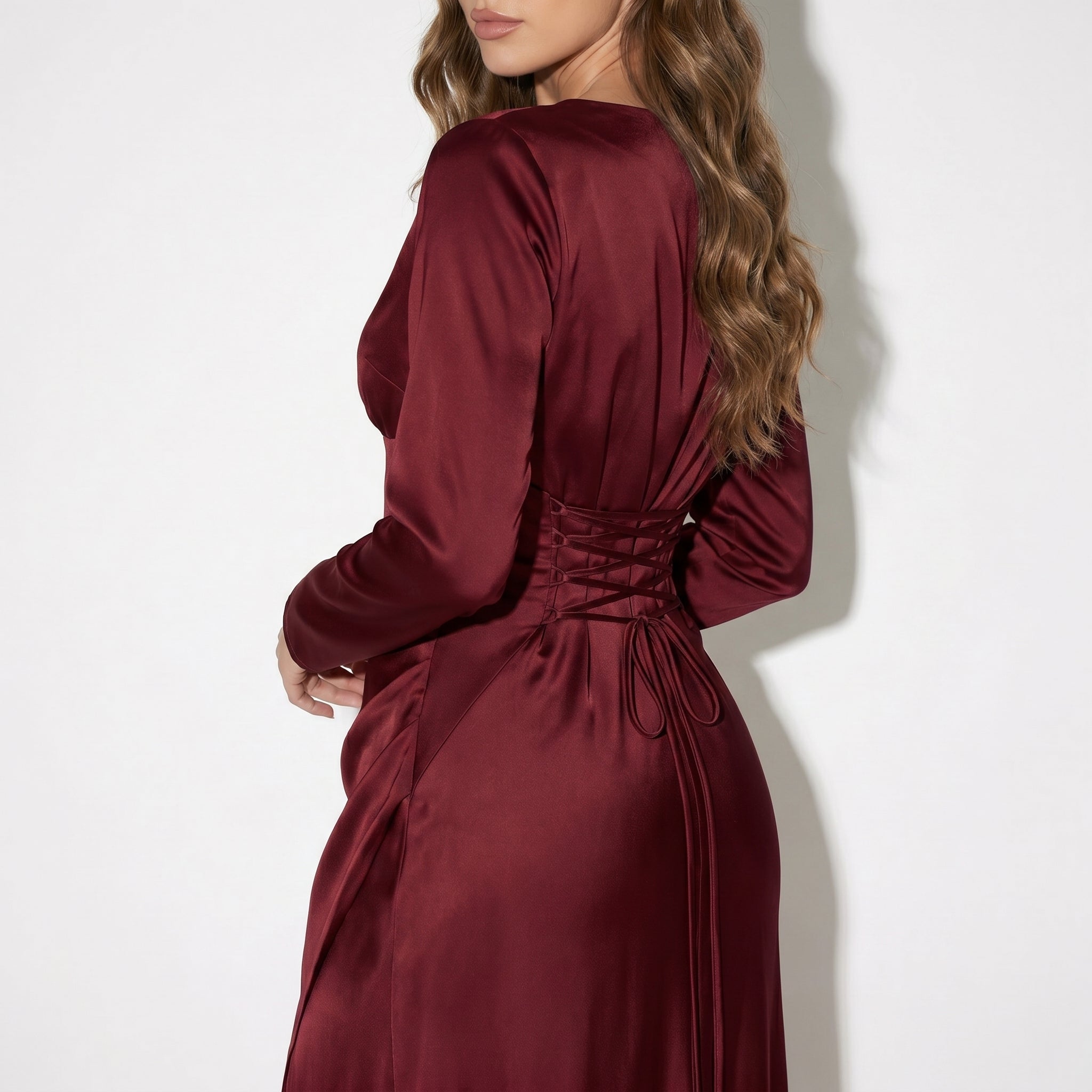 Dorothy - Women's Long Sleeve Maxi Dress with Flaring Skirt - Dress - Burgundy - Taylor & Bennett
