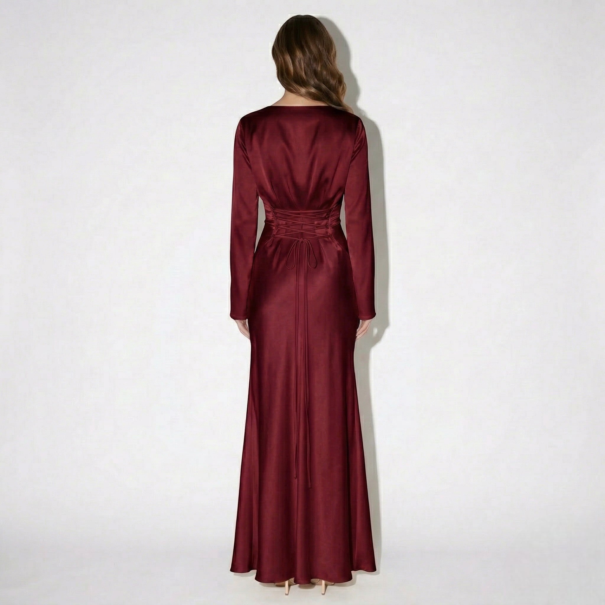Dorothy - Women's Long Sleeve Maxi Dress with Flaring Skirt - Dress - Burgundy - Taylor & Bennett
