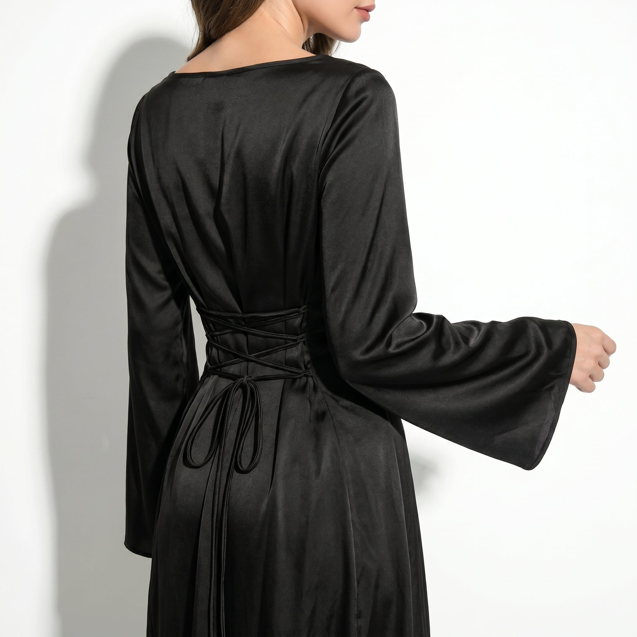Dorothy - Women's Long Sleeve Maxi Dress with Flaring Skirt - Dress - Black - Taylor & Bennett