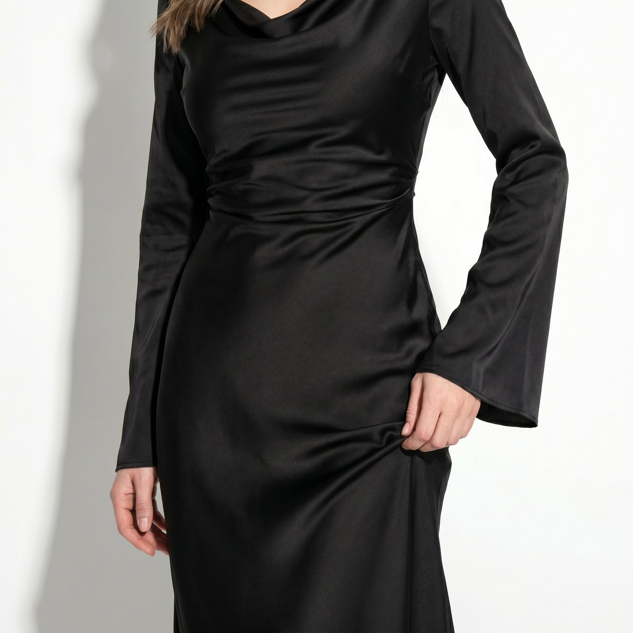 Dorothy - Women's Long Sleeve Maxi Dress with Flaring Skirt - Dress - Black - Taylor & Bennett