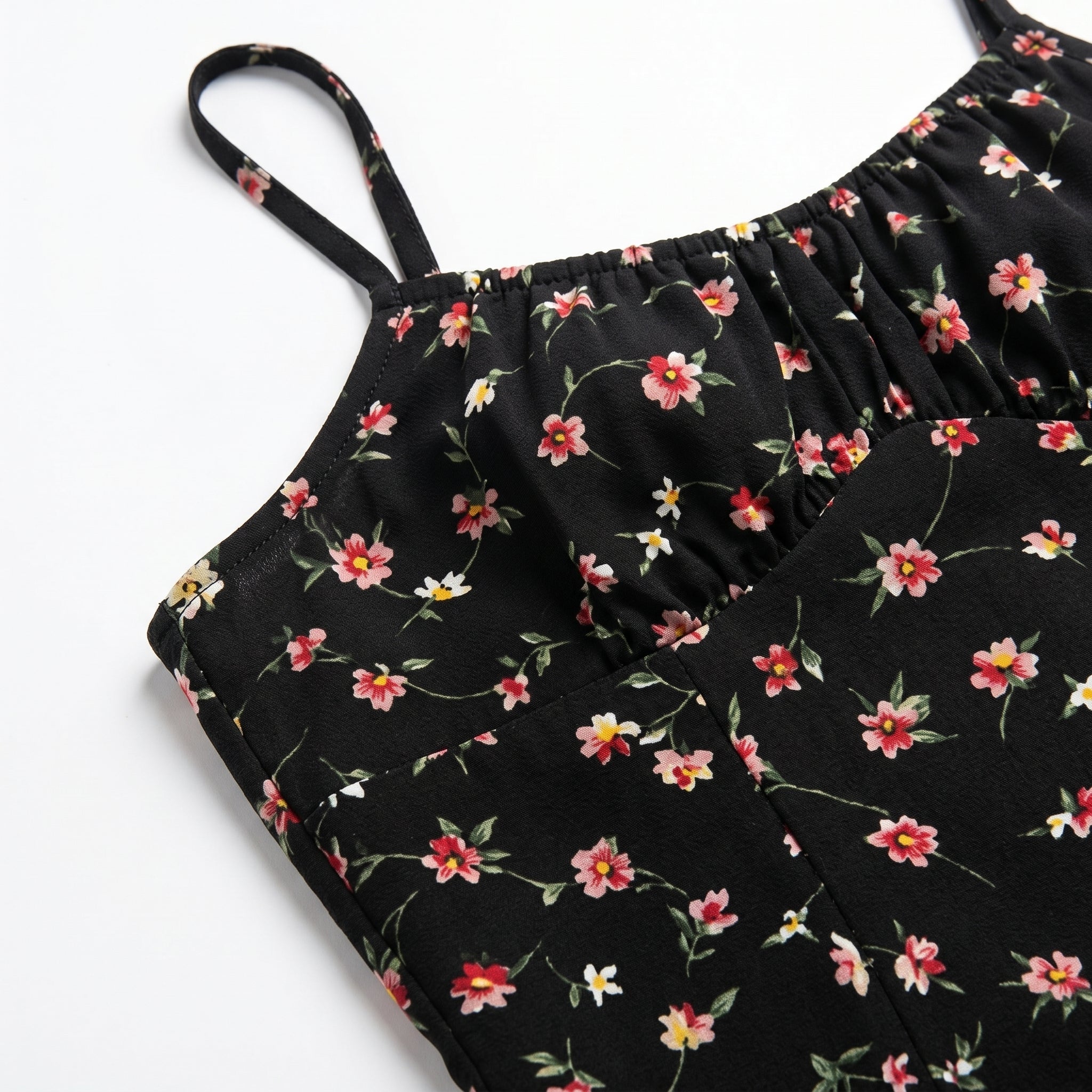 Dotty - Women's Summer Ruched Midi Dress with Side Split - Dress - Black - Taylor & Bennett