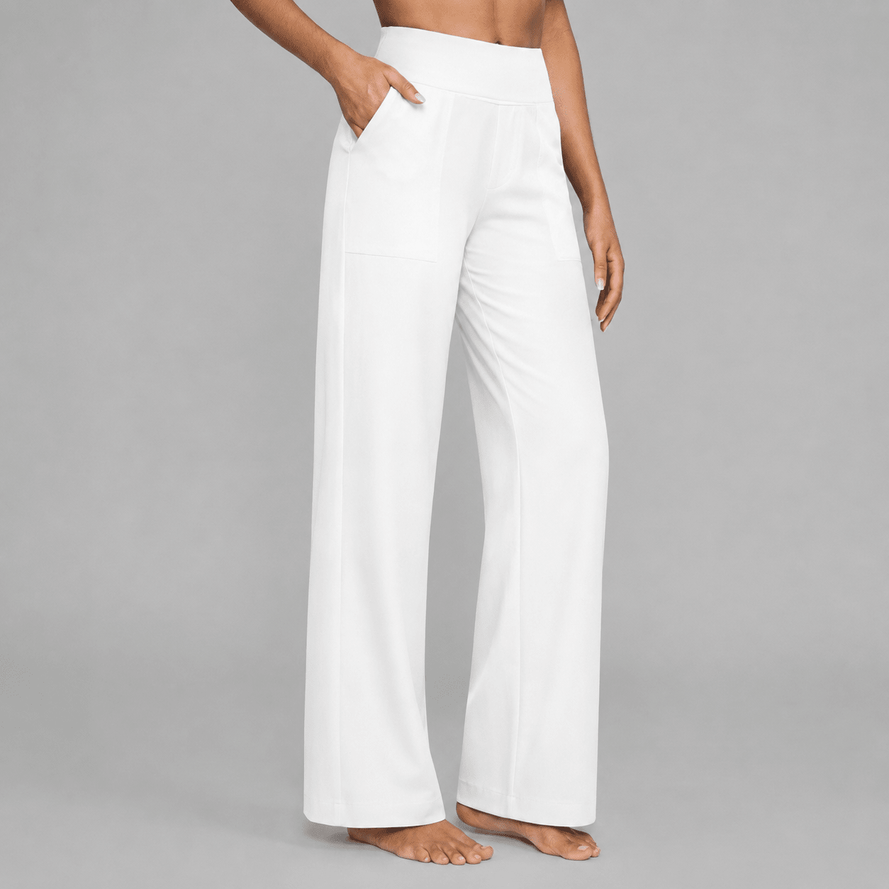 Eleanor - Women's High-Waisted Wide-Leg Trousers with Pockets - Trousers - White - Taylor & Bennett
