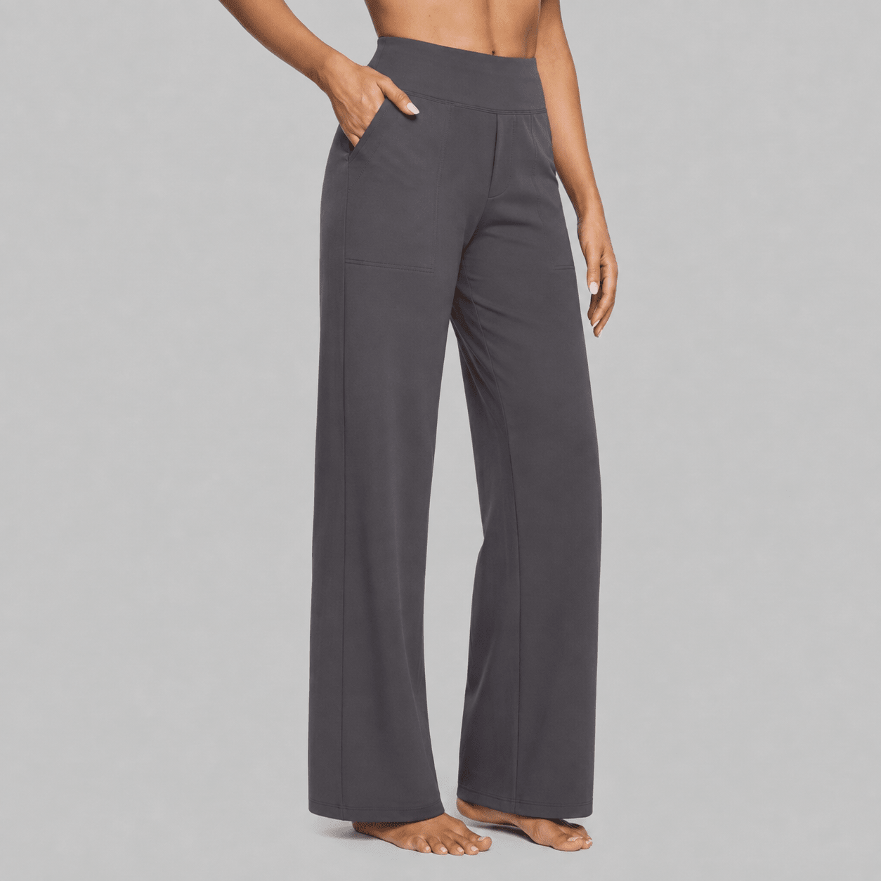 Eleanor - Women's High-Waisted Wide-Leg Trousers with Pockets - Trousers - Grey - Taylor & Bennett