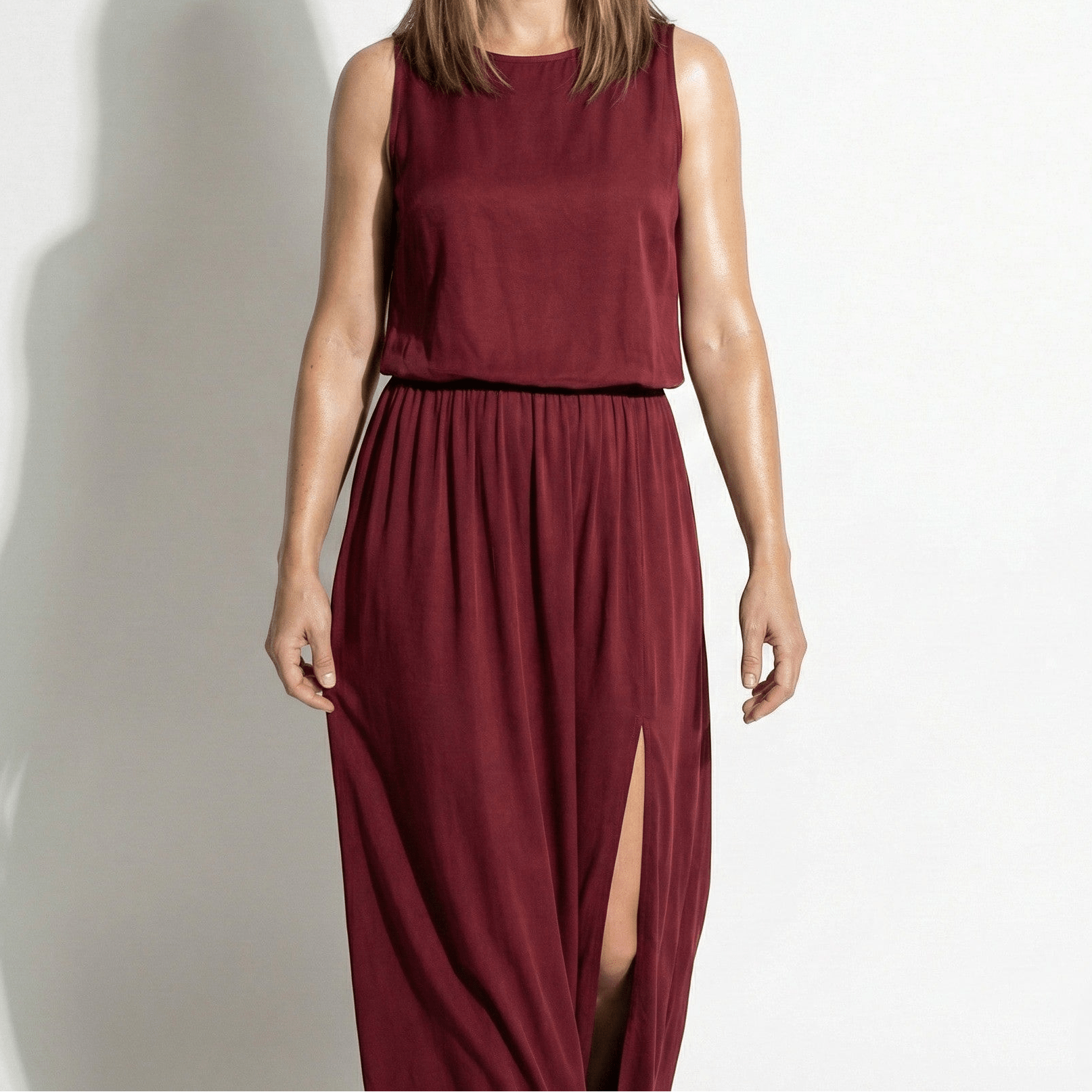 Eleanor - Women's Sleeveless Maxi Dress with Flattered Waistline - Women Dress - Red - Taylor & Bennett
