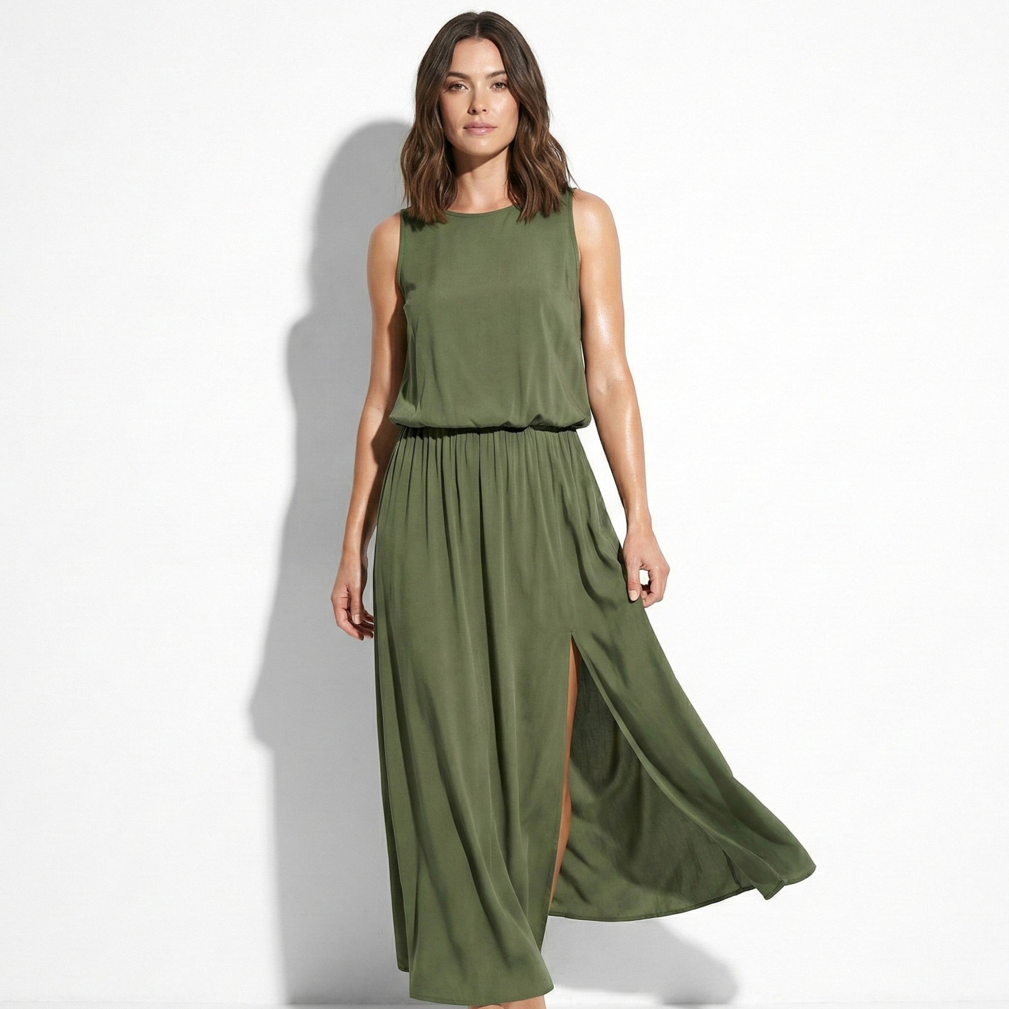 Eleanor - Women's Sleeveless Maxi Dress with Flattered Waistline - Women Dress - Green - Taylor & Bennett