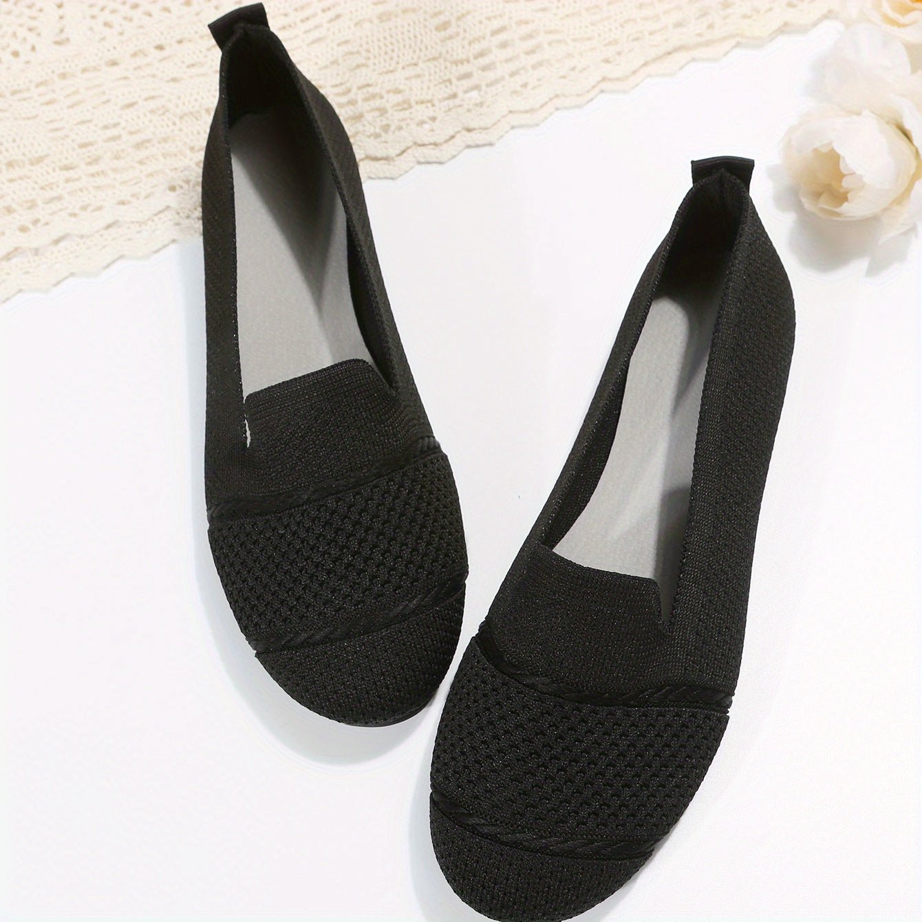 Eleanor - Women's Slip - On Flats with Breathable Knit - Sandals - Black - Taylor & Bennett