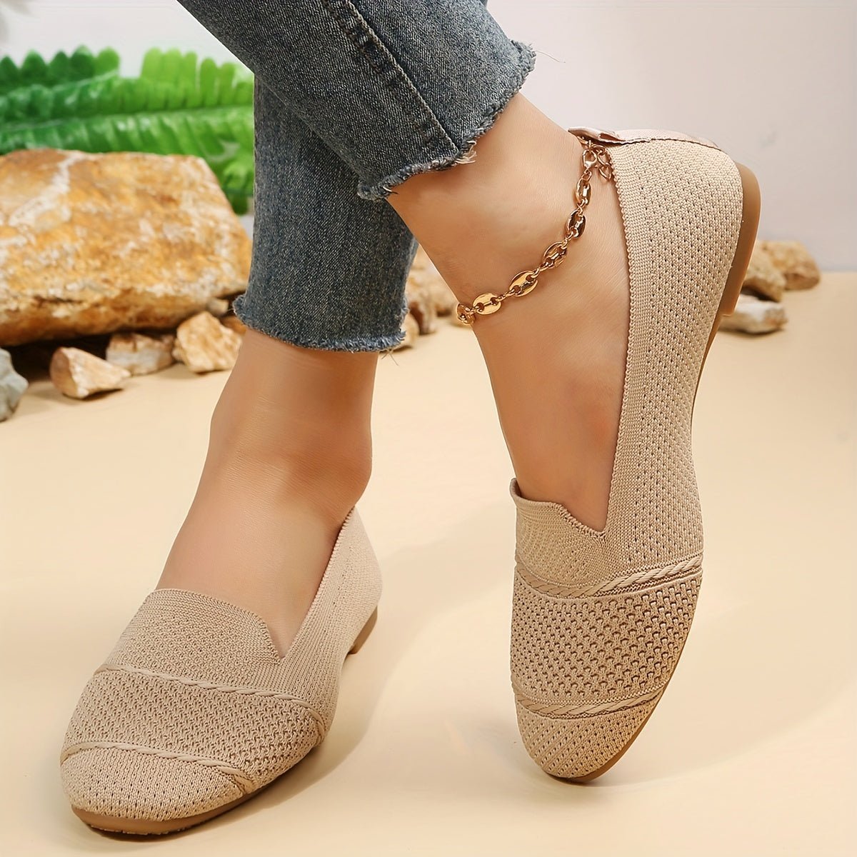Eleanor - Women's Slip - On Flats with Breathable Knit - Sandals - Apricot - Taylor & Bennett