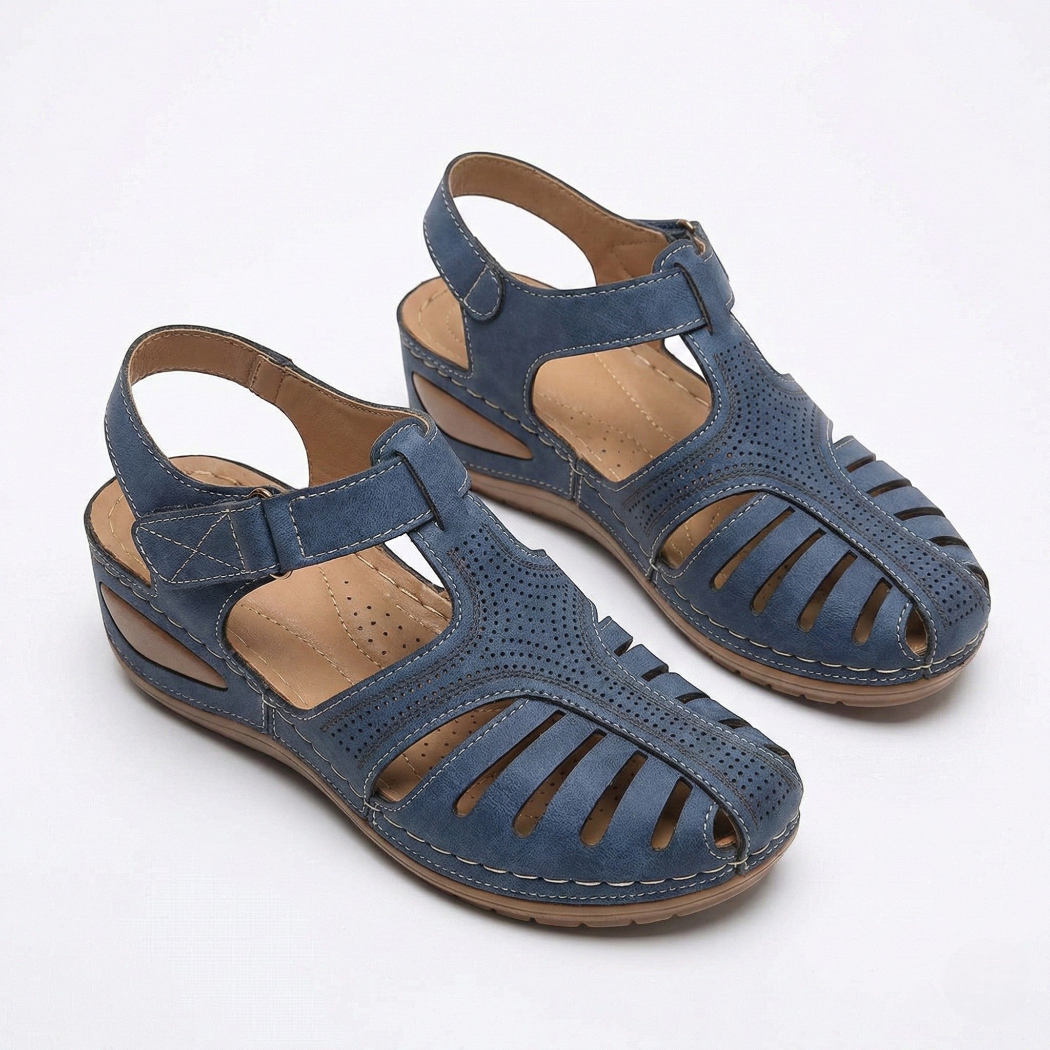 Eleanor - Women's Wedge Sandals with Breathable Cut - Outs - Sandals - Light Blue - Taylor & Bennett