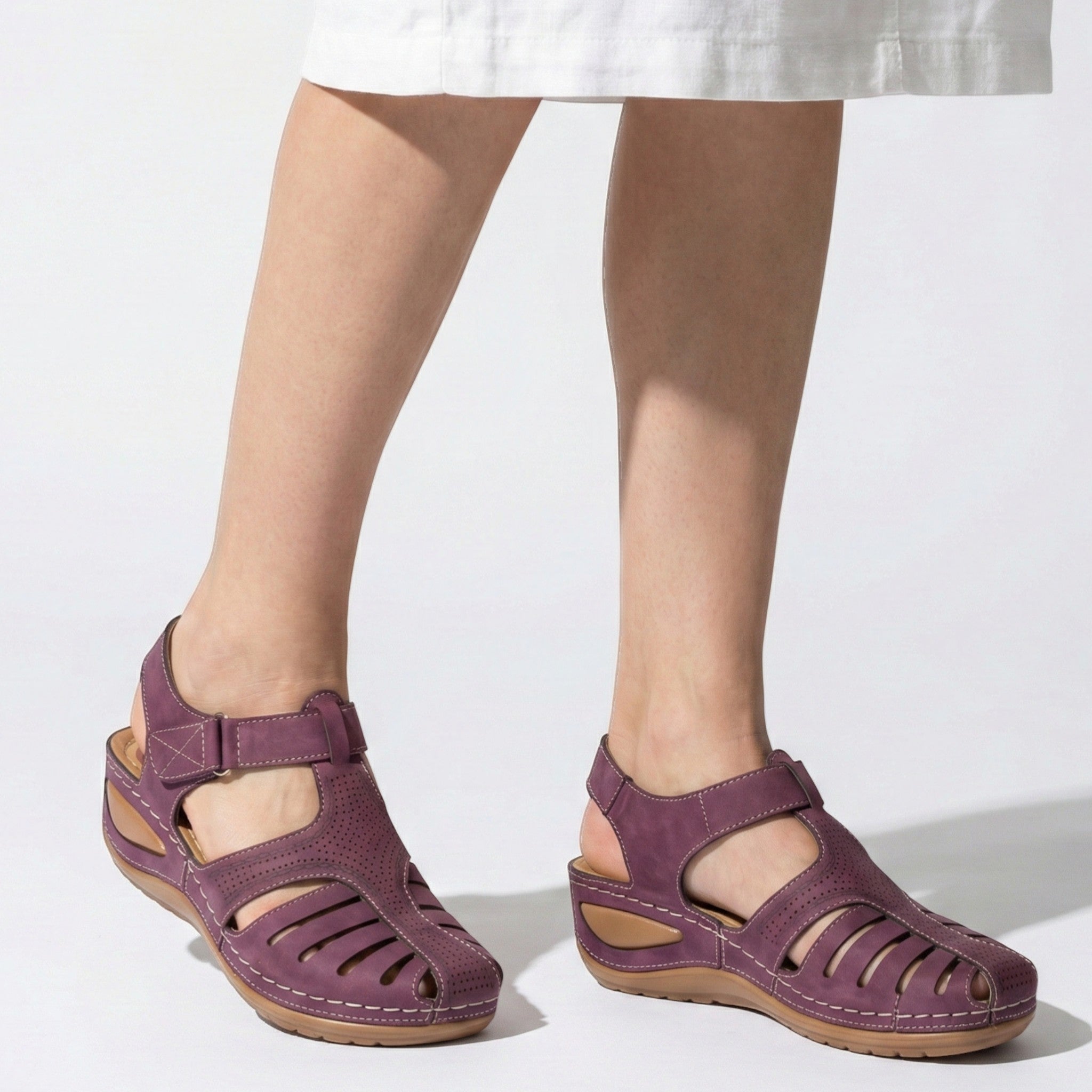 Eleanor - Women's Wedge Sandals with Breathable Cut - Outs - Sandals - Purple - Taylor & Bennett