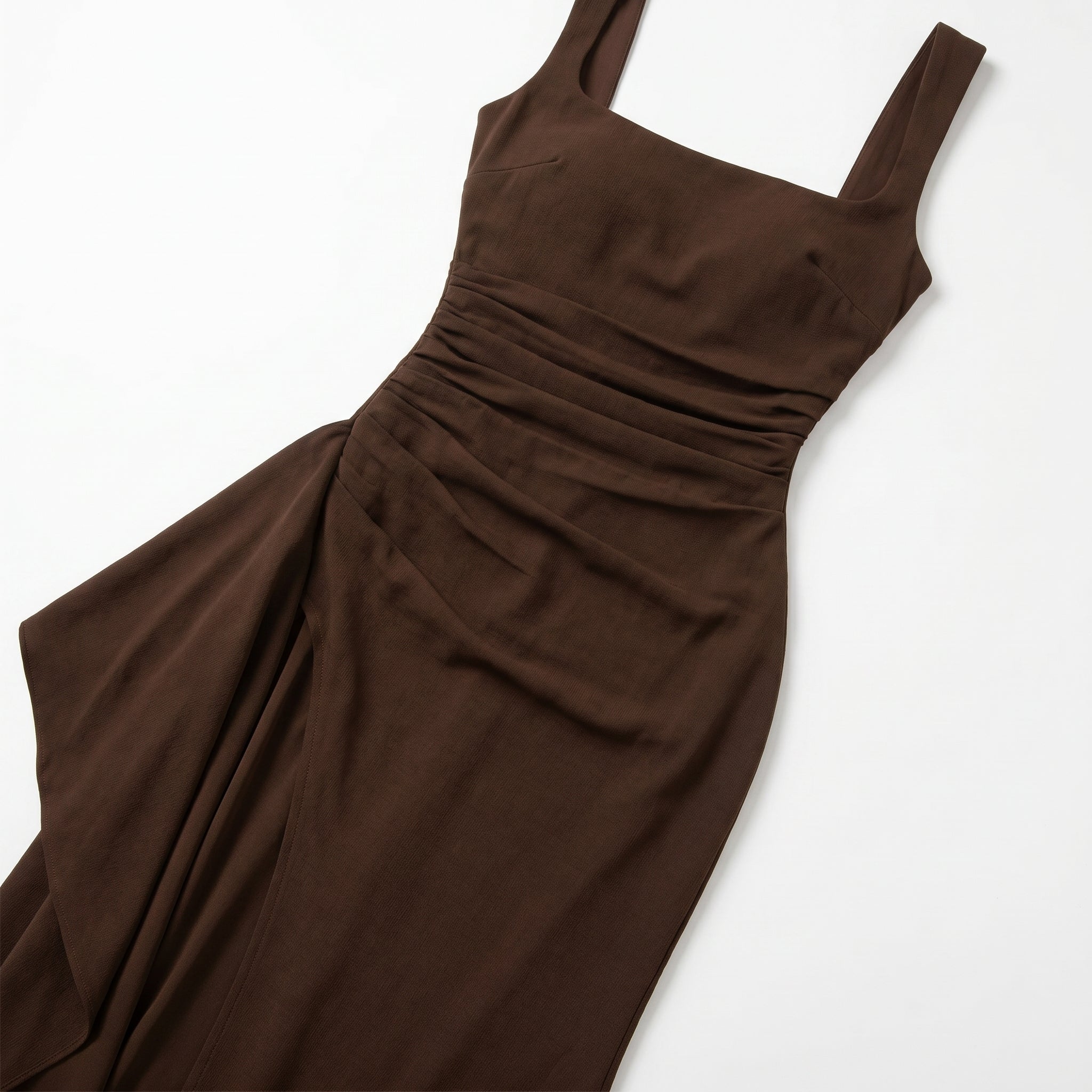 Elena - Women's Elegant Maxi Dress with High Slit - Maxi Dress - Brown - Taylor & Bennett