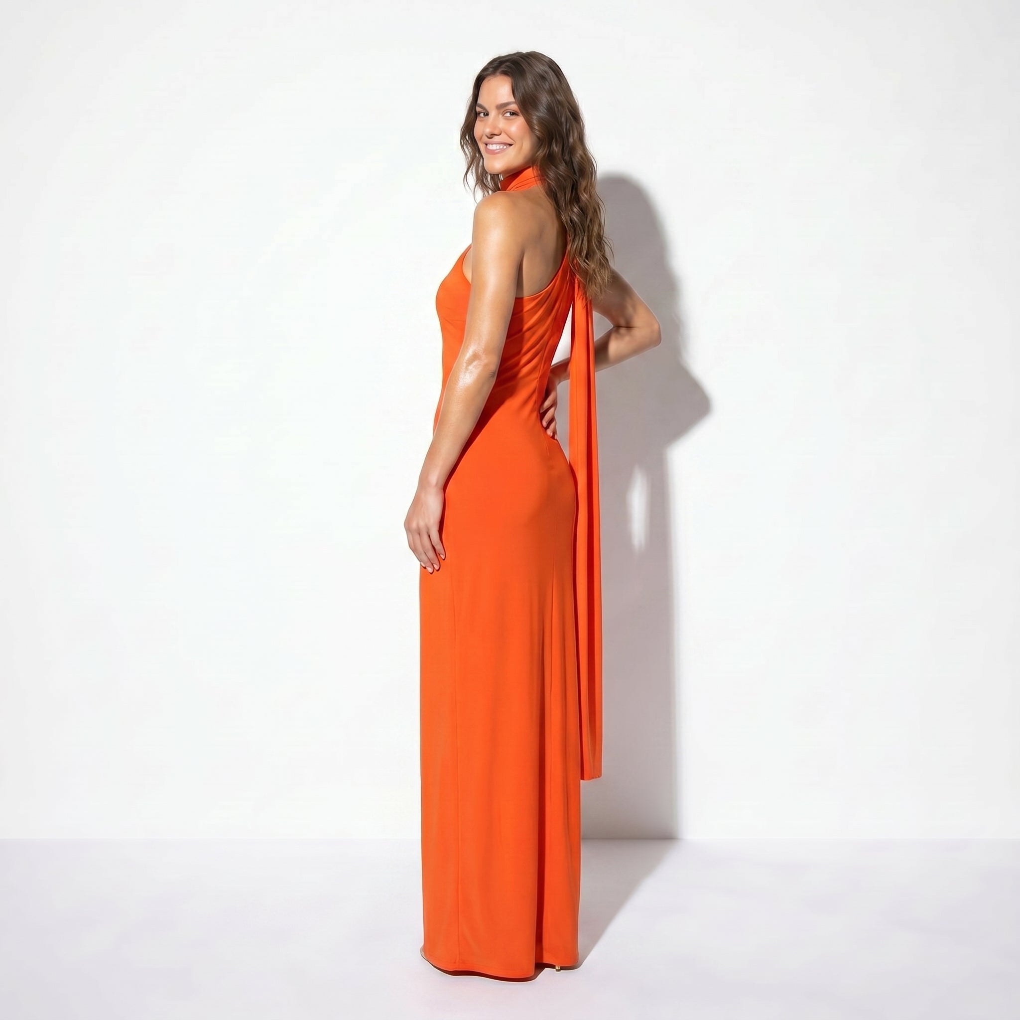 Elena - Women's Elegant Wedding Guest Backless Maxi Dress - Dress - Orange - Taylor & Bennett