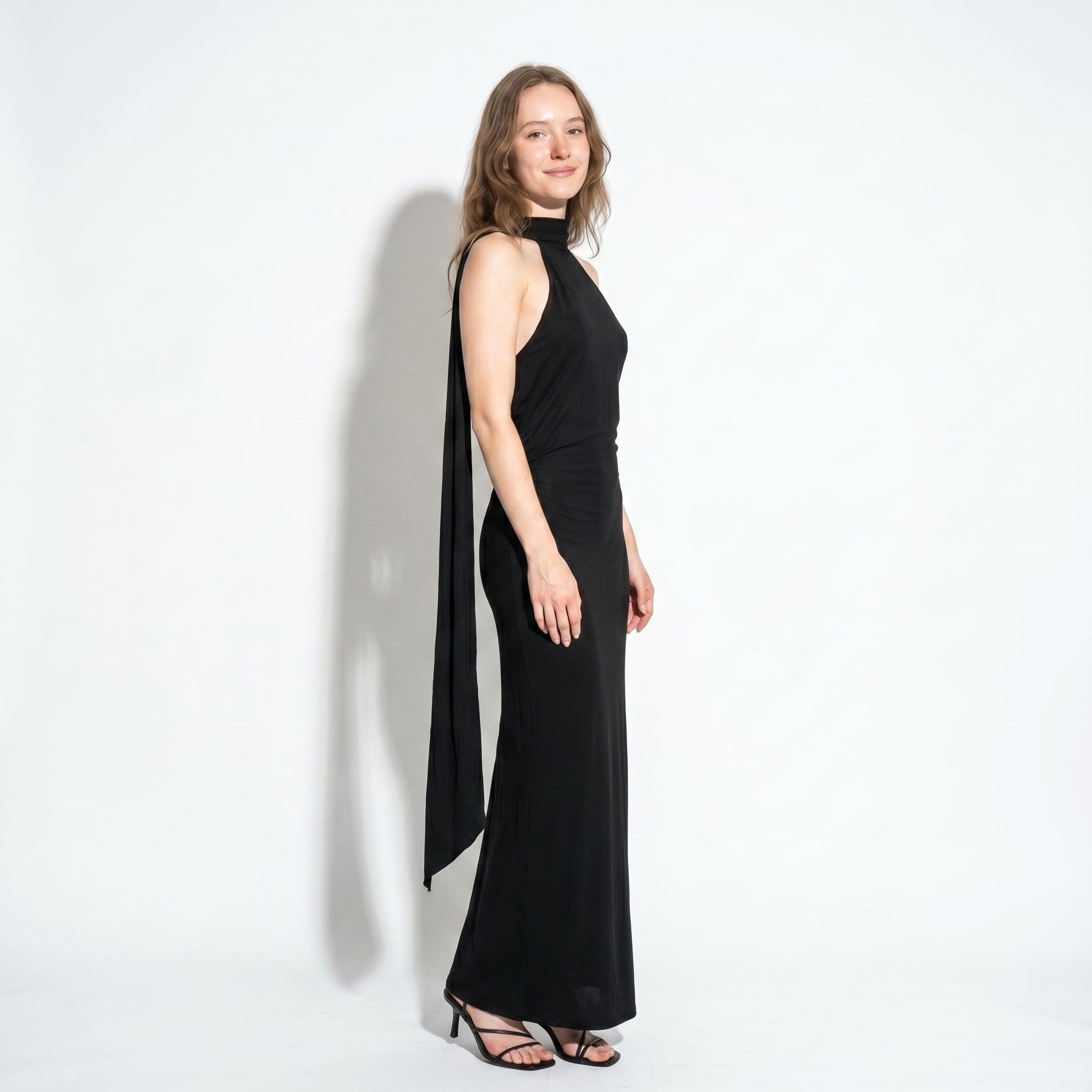 Elena - Women's Elegant Wedding Guest Backless Maxi Dress - Dress - Black - Taylor & Bennett