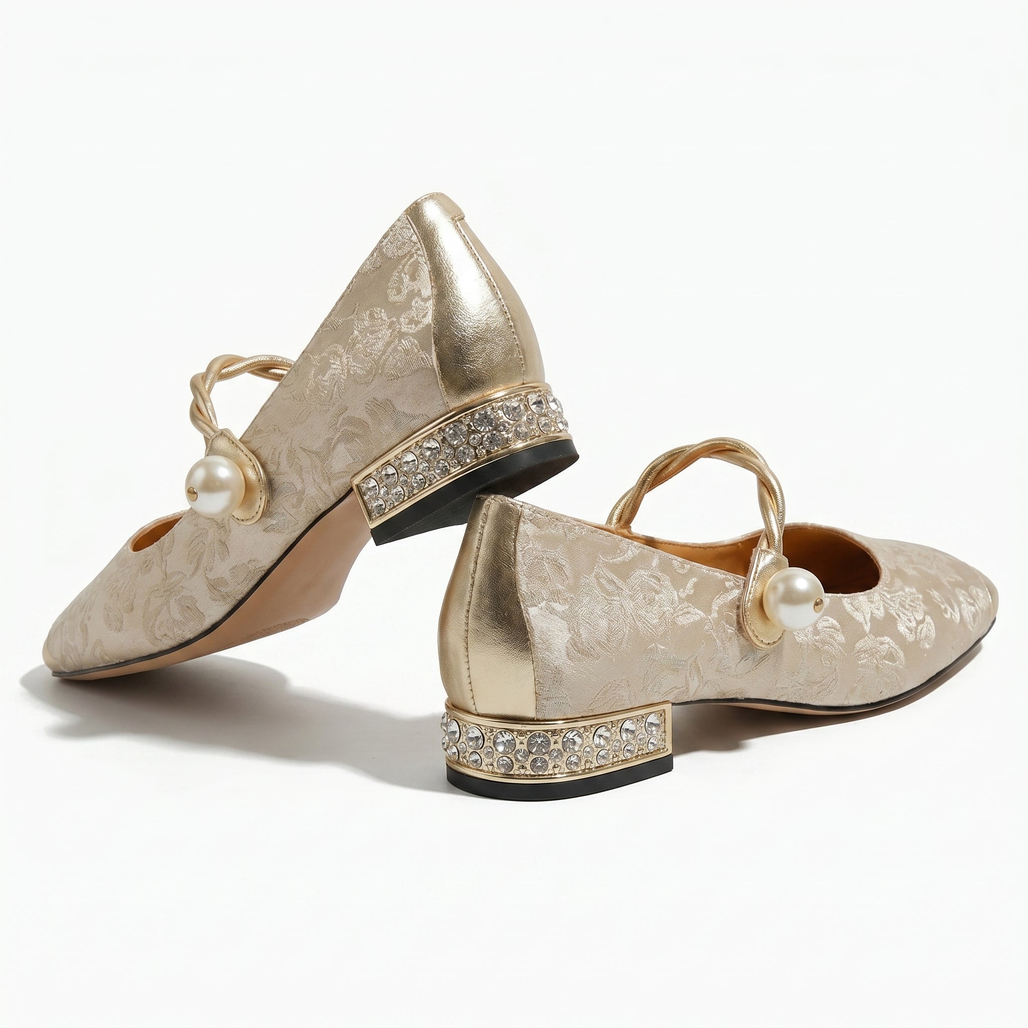 Elena - Women's Low Heel Pumps with Pearl Strap - Sandal - Beige - Taylor & Bennett