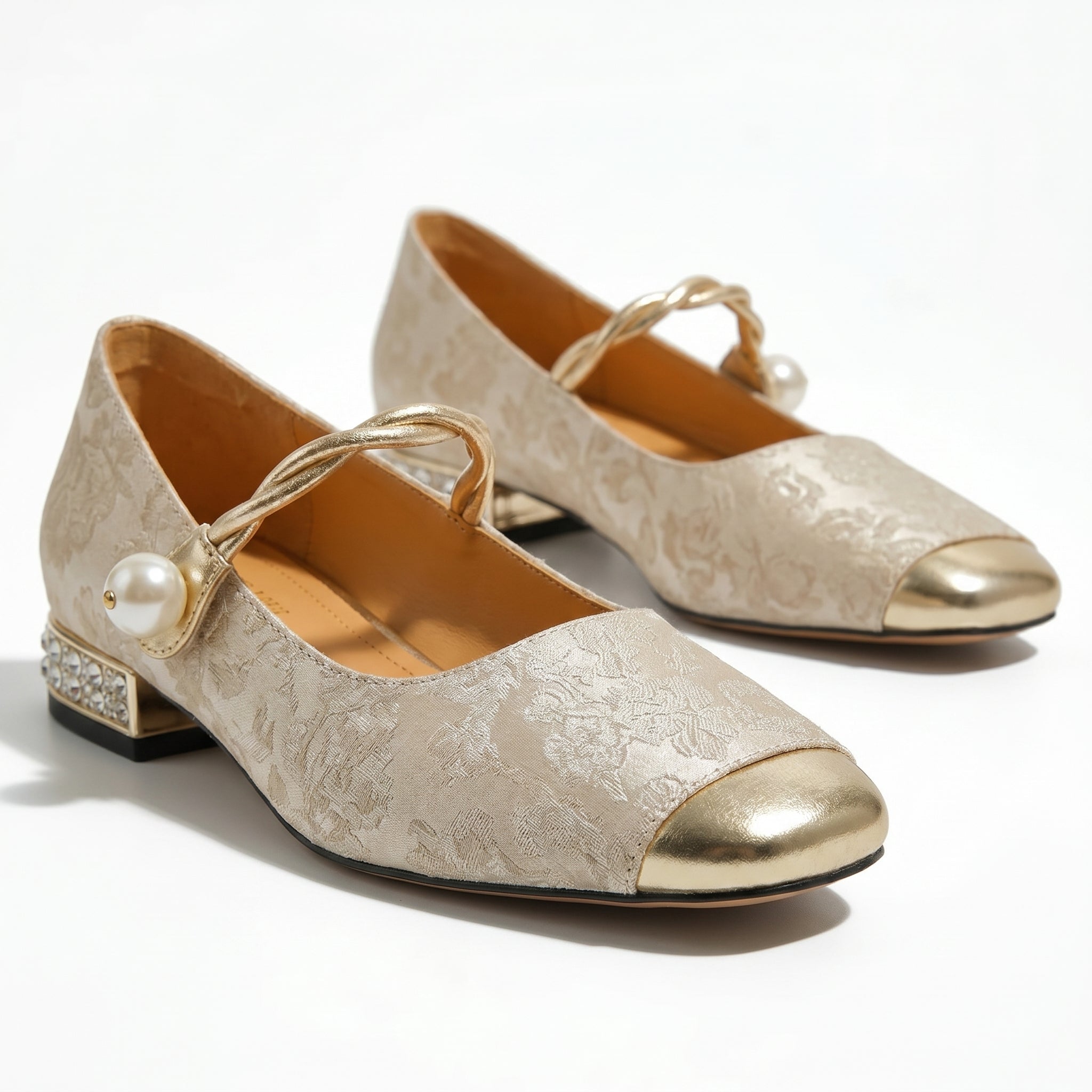 Elena - Women's Low Heel Pumps with Pearl Strap - Sandal - Beige - Taylor & Bennett