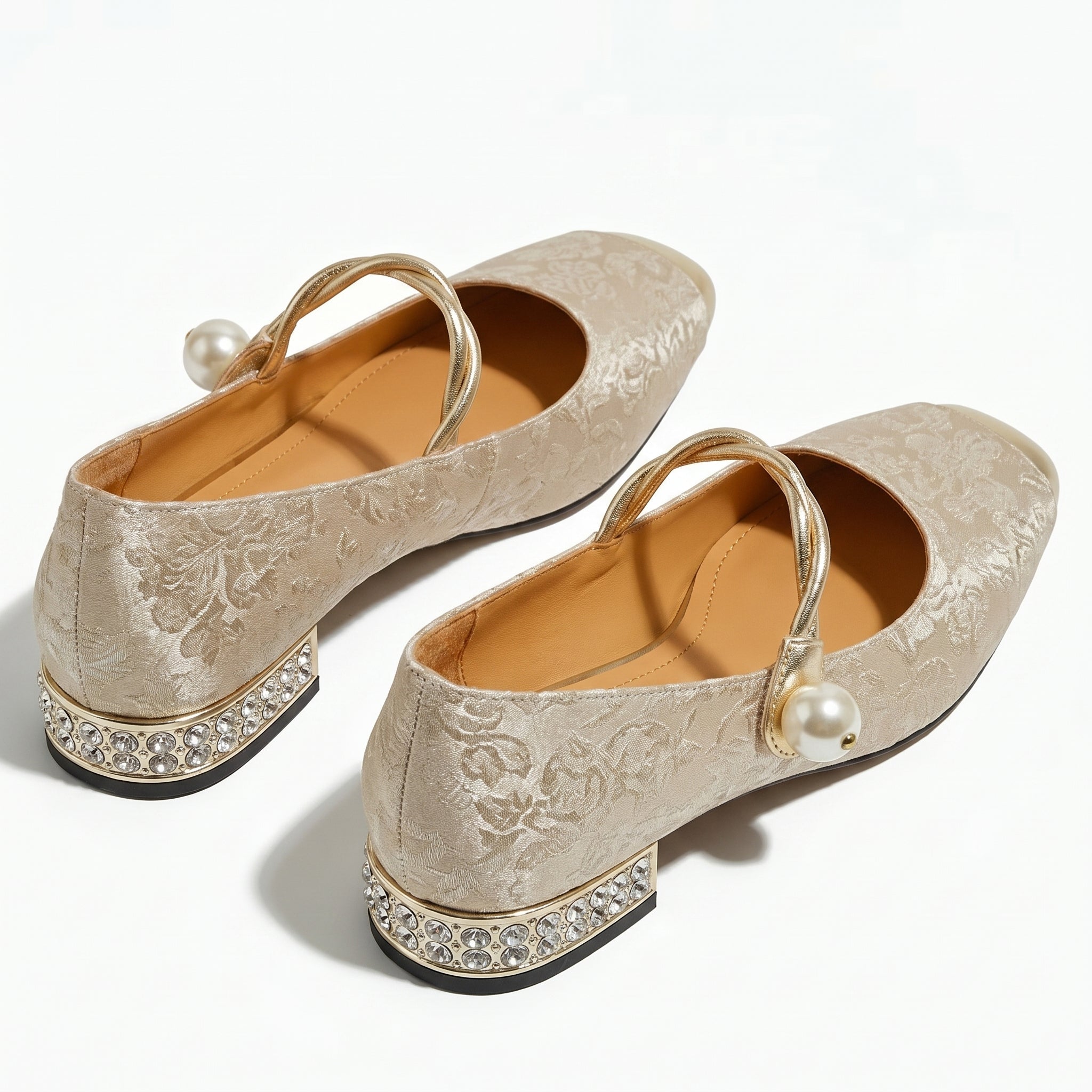 Elena - Women's Low Heel Pumps with Pearl Strap - Sandal - Beige - Taylor & Bennett
