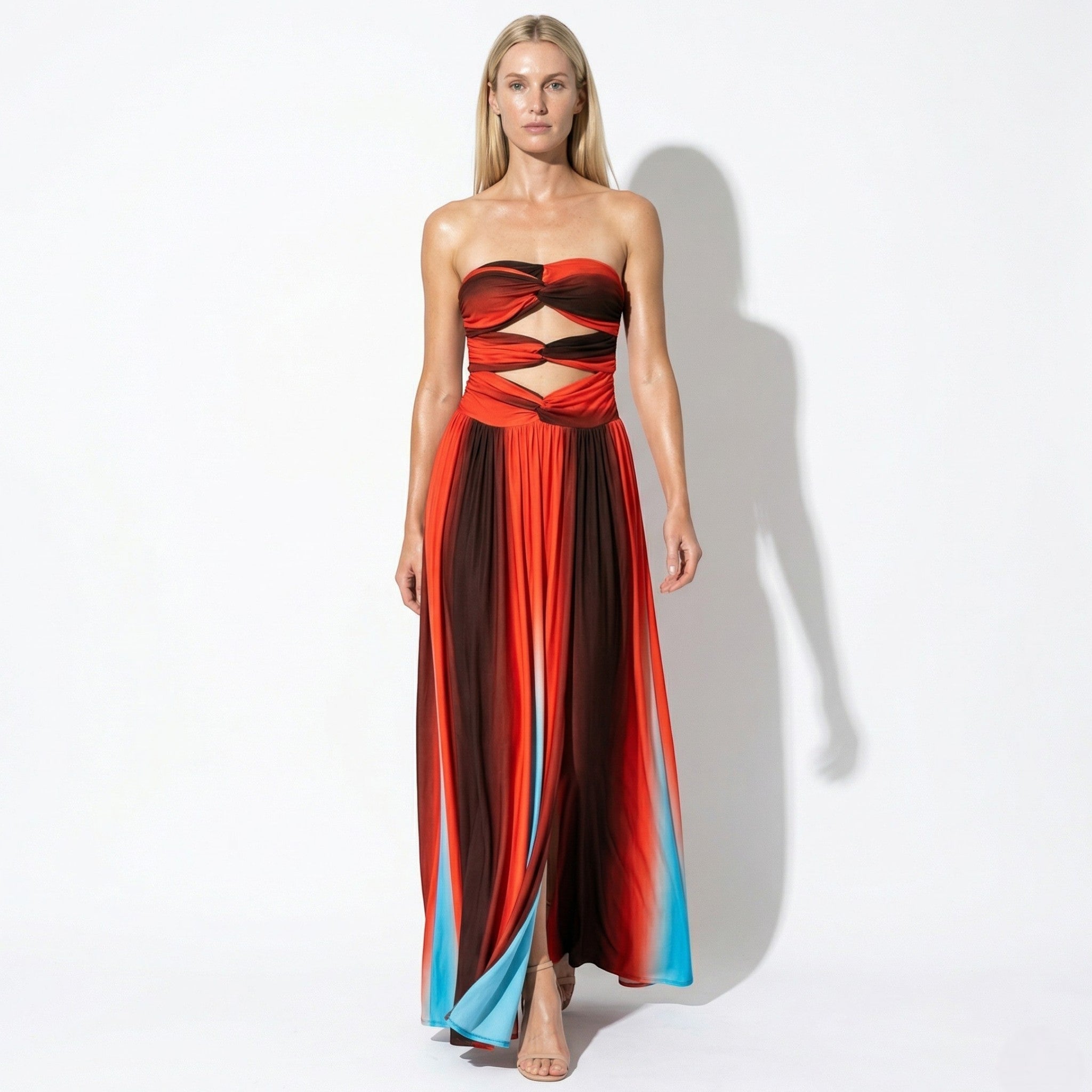 Elena - Women's Strapless Cut - Out Maxi Dress with Knot Detail - Maxi Dress - Red - Taylor & Bennett