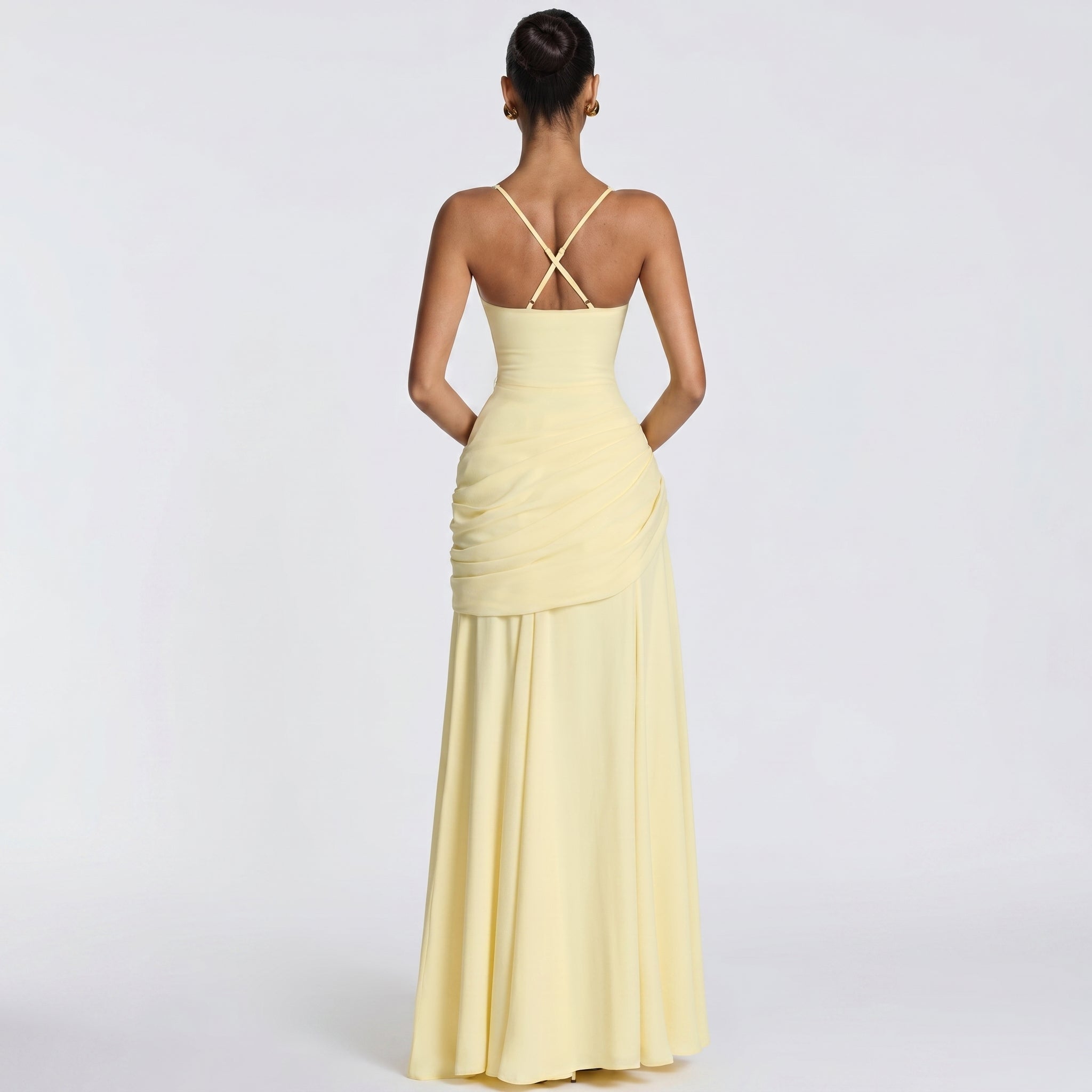 Elise - Women's Wedding Guest Ruched Maxi Dress - Maxi Dress - Yellow - Taylor & Bennett